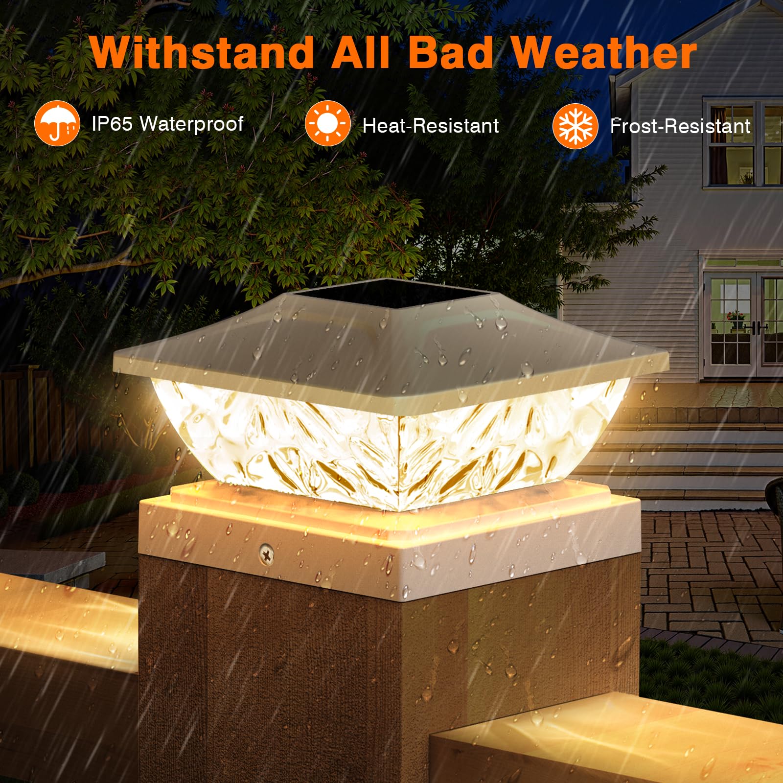 Ensli Solar Post Cap Lights - Waterproof 2 Mode Outdoor Deck Lights, 2 Pack, White, Fits 4X4, 4.5X4.5, 5X5