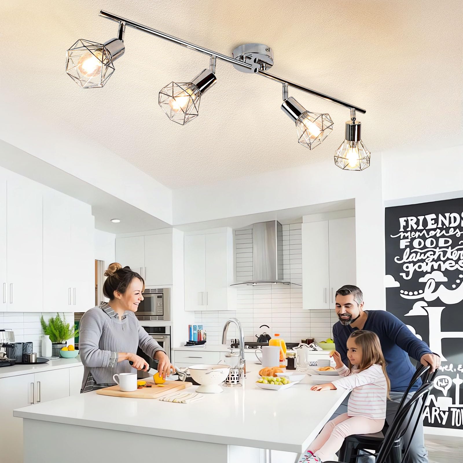 DINGLILIGHTING 4 Lights Track Lighting Kit, Modern Metal Flush Mount Lamp, Adjustable Head, E12 Bulb Included, Model WS-FNG41-40B, 4-Light-M