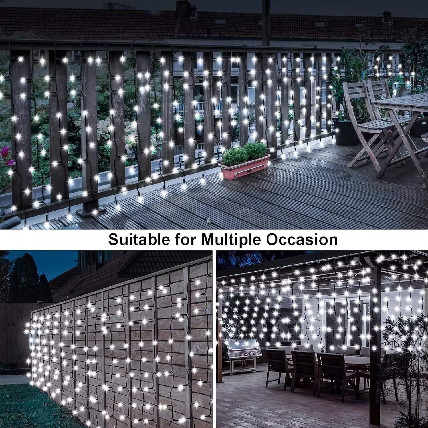 DBFAIRY Solar Curtain Lights, 300 LED, 19.6ft x 3.3ft, Waterproof, Cool White, Model 6X1-01CW