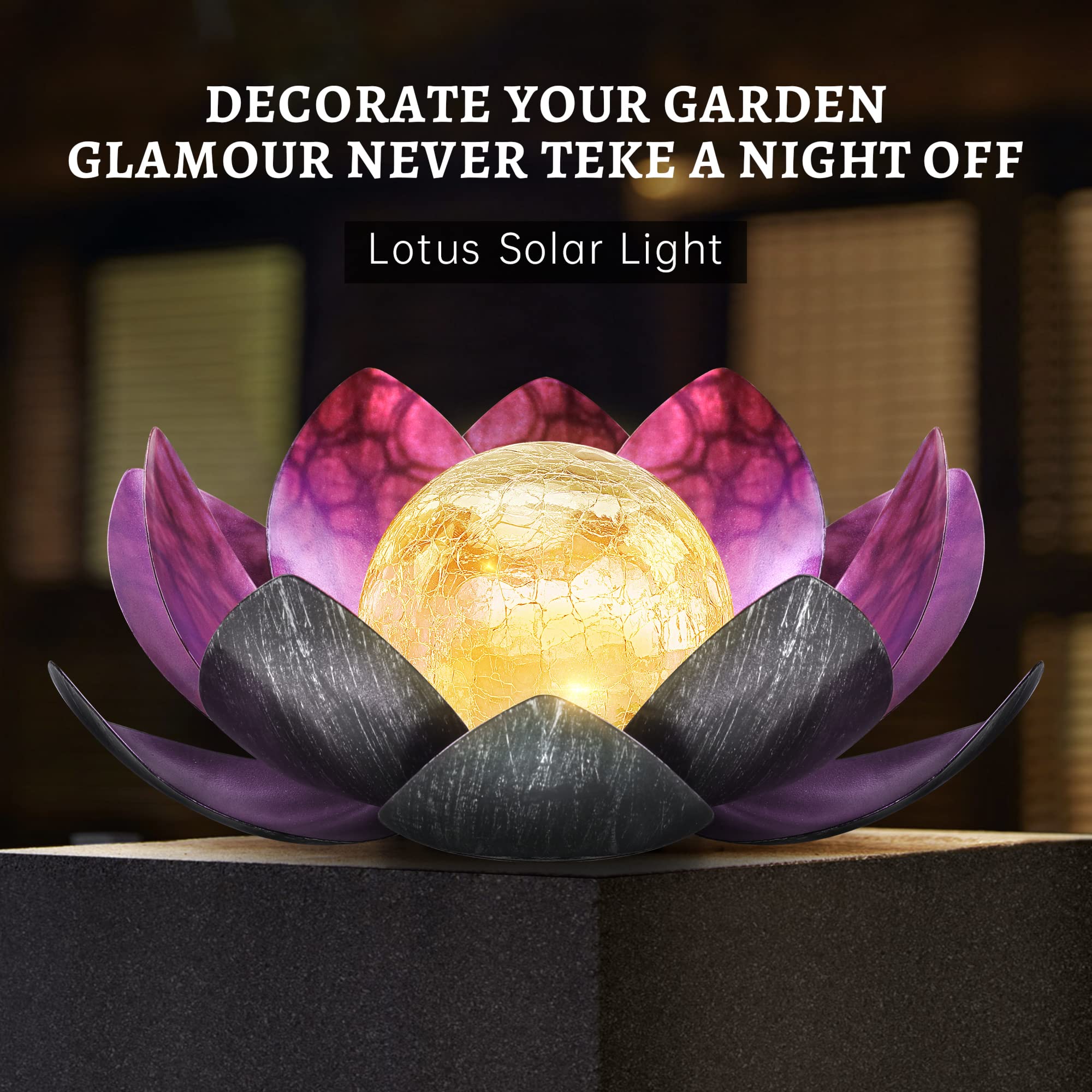 QZHP Solar Light Outdoor LED Garden Light, Waterproof Metal Glass, Purple, Model HP001