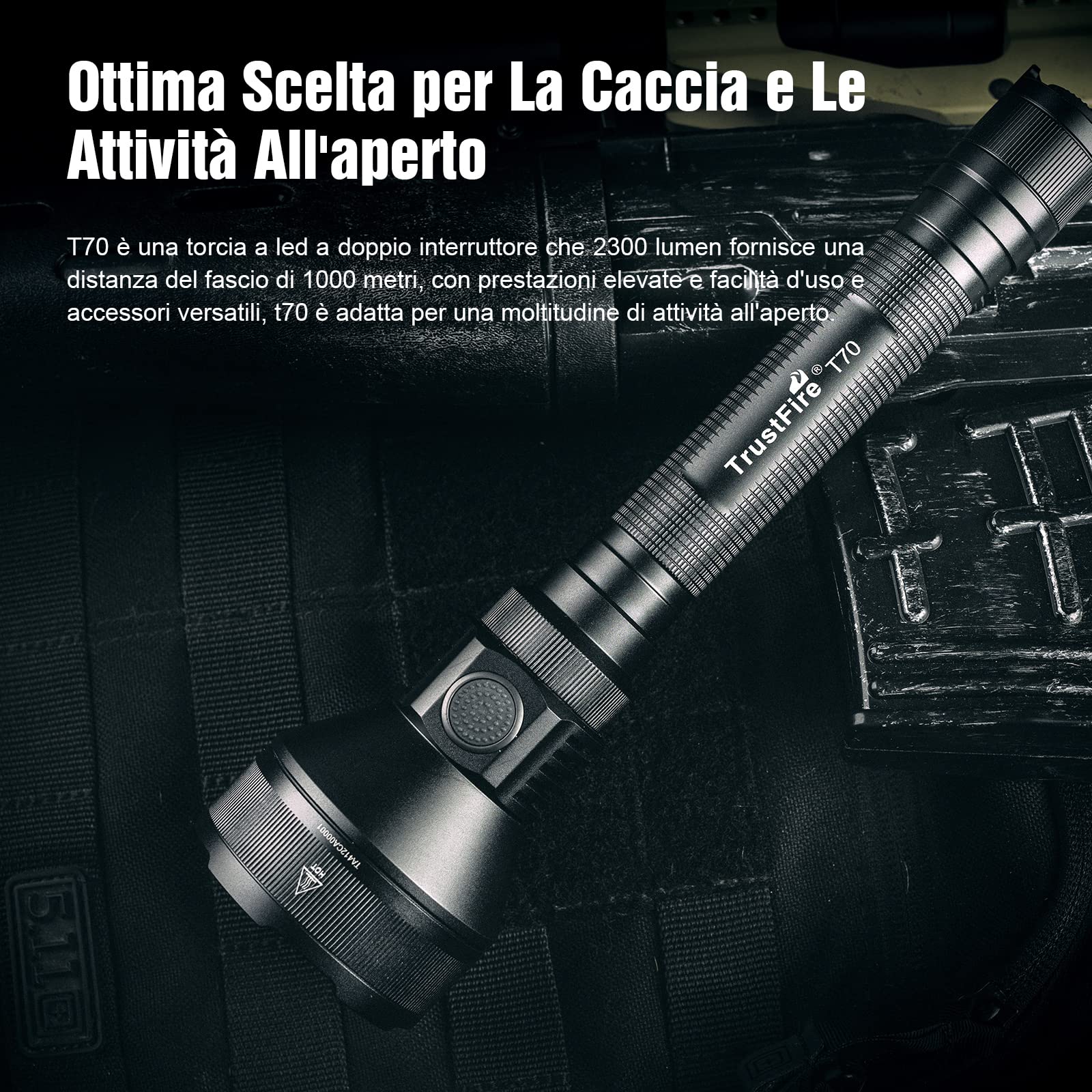 TrustFire T70 Hunting Flashlight, 2300 Lumens Hunting Light 1000M Range Tactical Hunting Flashlight Predator Flashlight with Pre