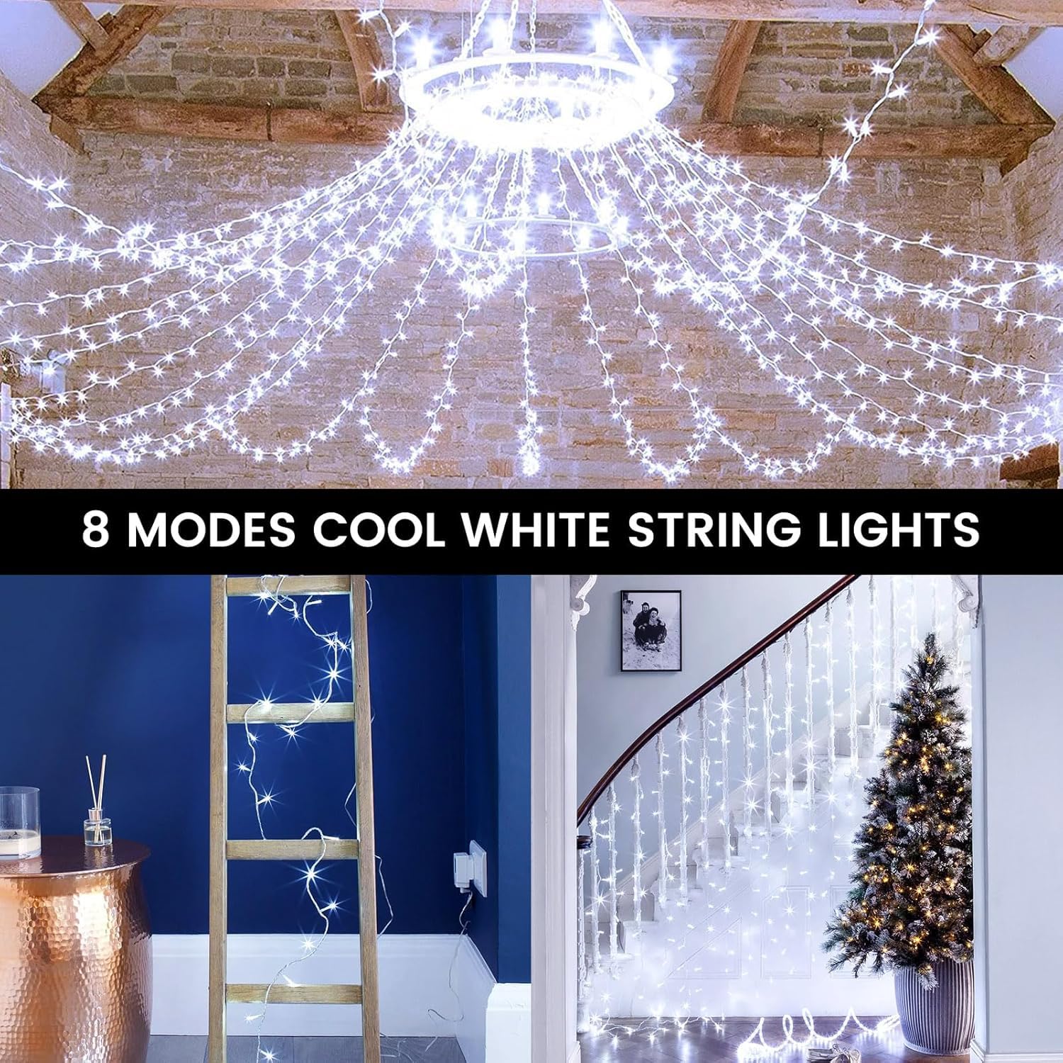 4 Pack Christmas String Lights Battery Operated With Timer  66Ft 200 Led Waterproof Battery Twinkle Lights  8 Modes Fairy Light For Indoor & Outdoor Garland Tree Christmas Decorations (Cool White)