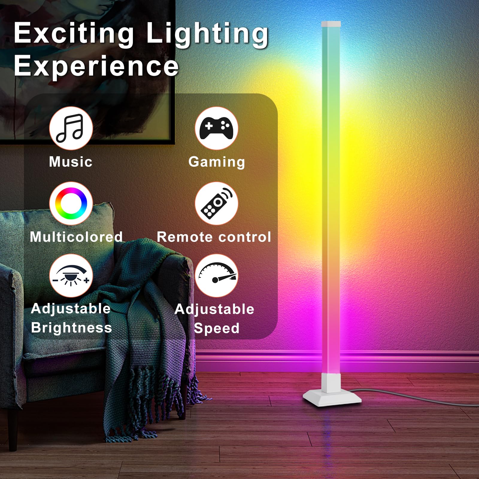 Supernight Icrgb Floor Lamp Dimmable, Led Lights 16 Million Colors For Bedroom With Remote, Diy Corner Lights For Gaming Room Wi