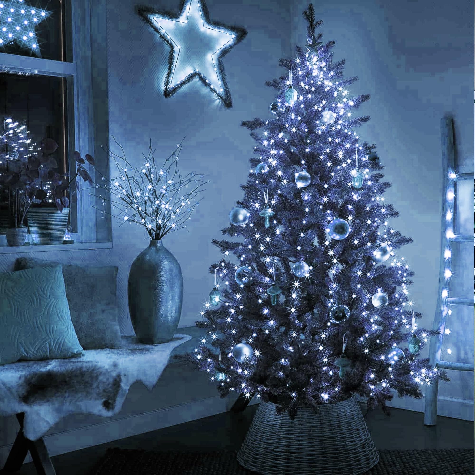 Dazzle Bright 448 LED Christmas Tree Topper Lights with Remote, 8 Modes, 8.2FT, White, Model HB-300COI