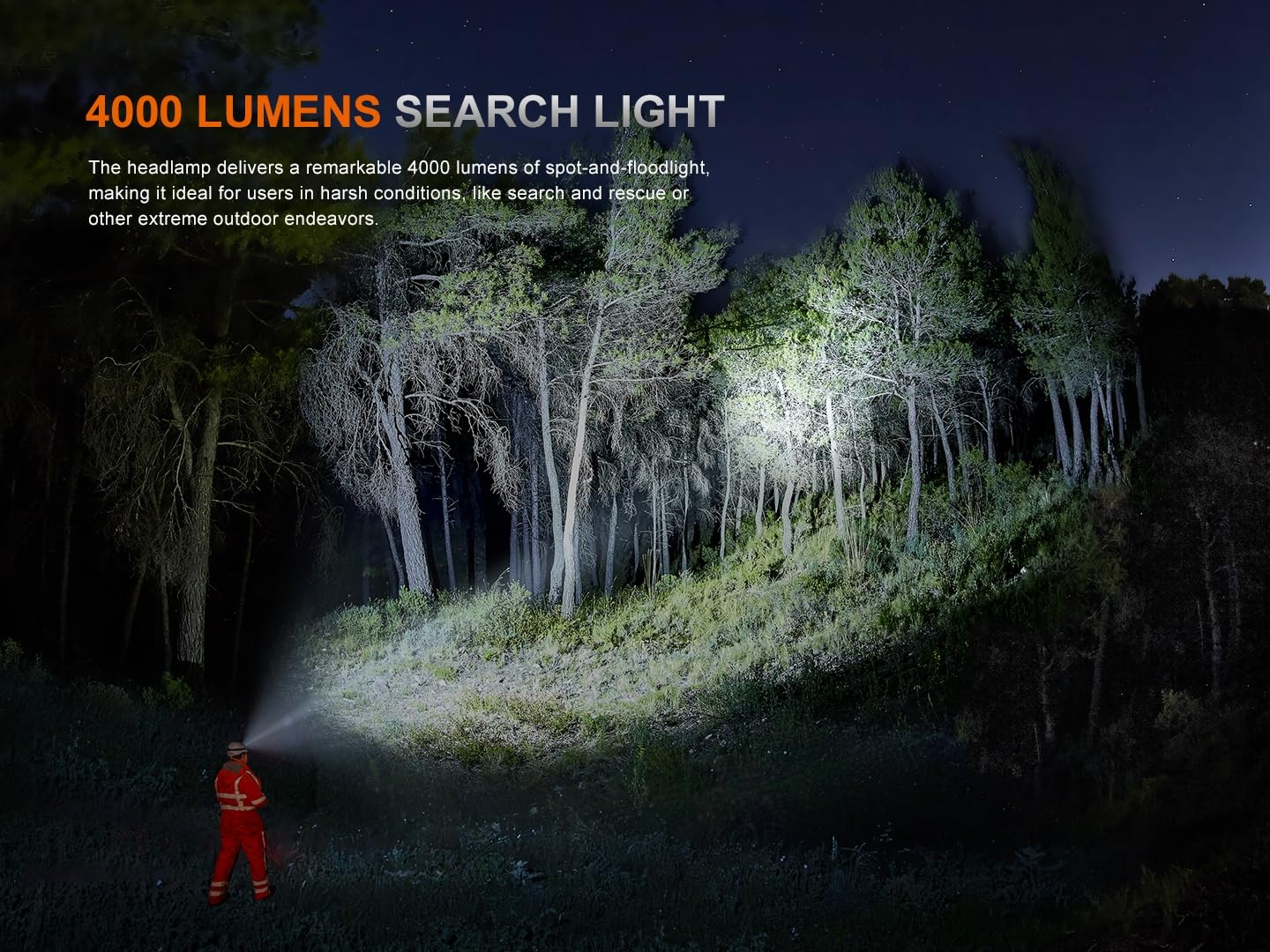 Fenix Hp35R Sar 4000 Lumen Usb-C Rechargeable Headlamp, With Spotlight And Floodlight And Flame Retardant Headband For Search An