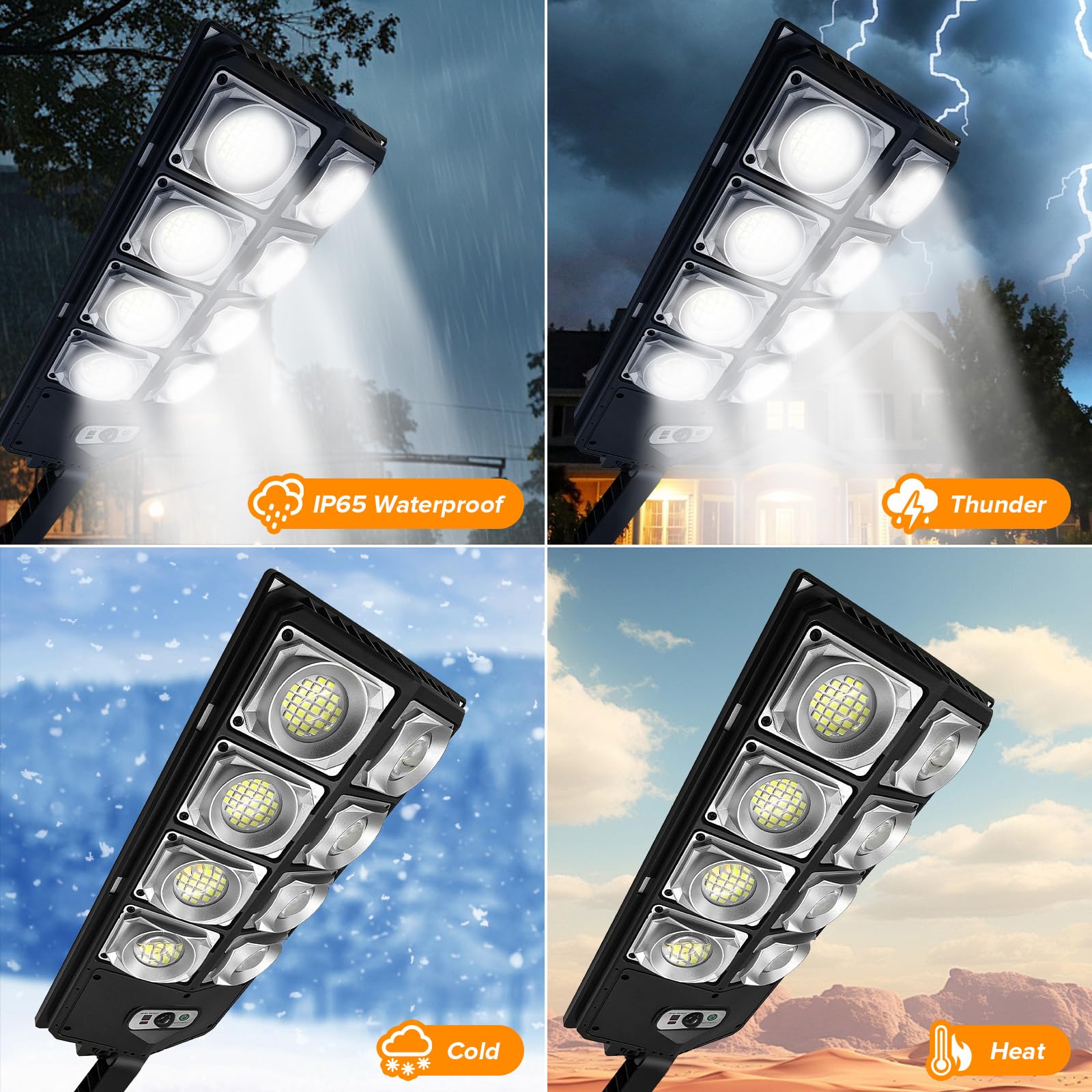Jercoda 800W Solar Street Light - 80000LM, IP65 Waterproof, Remote Control, Motion Sensor, 2Pack, Black, Model 17847M3