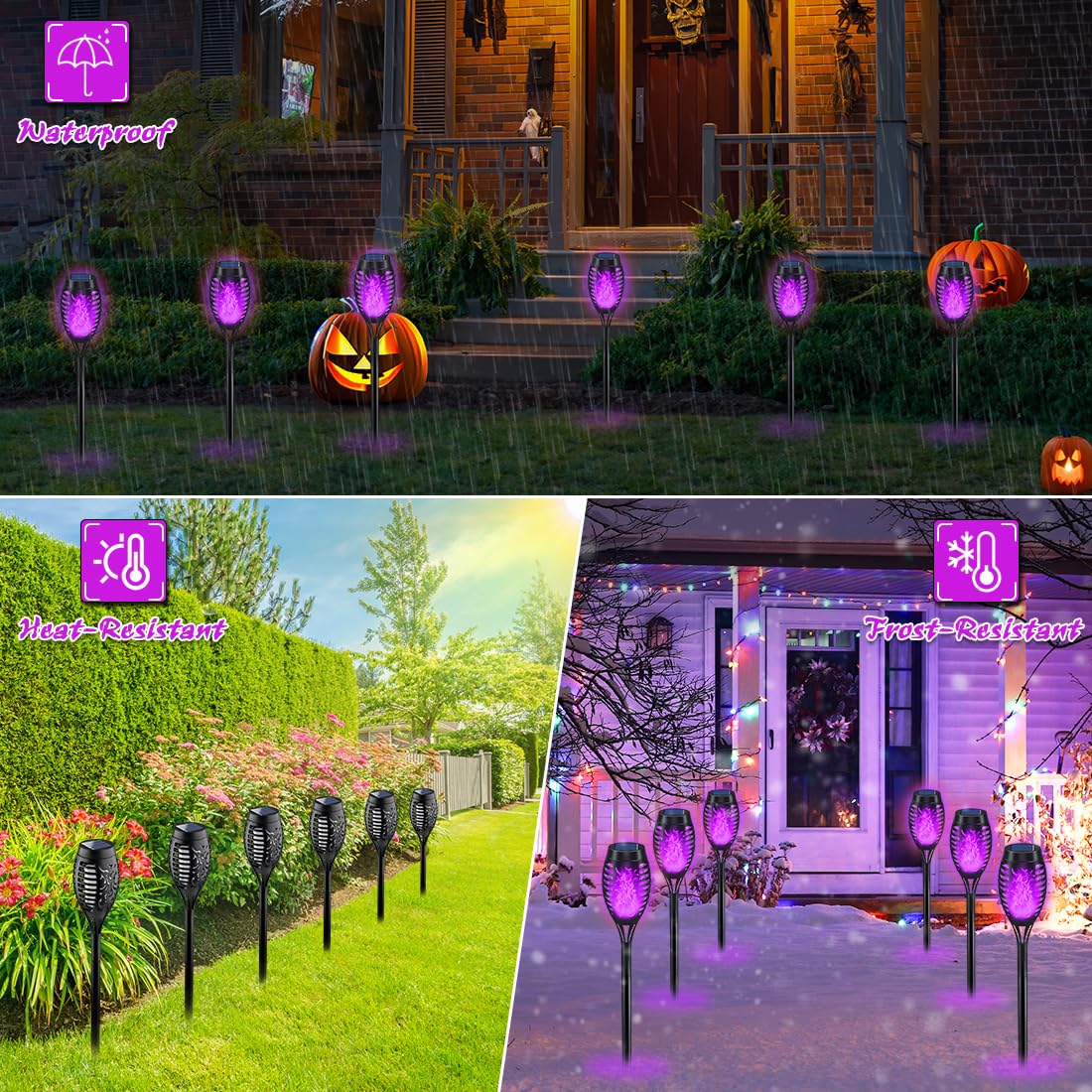 Solar Halloween Lights - Outdoor Purple Flame Torches For Yard Decor