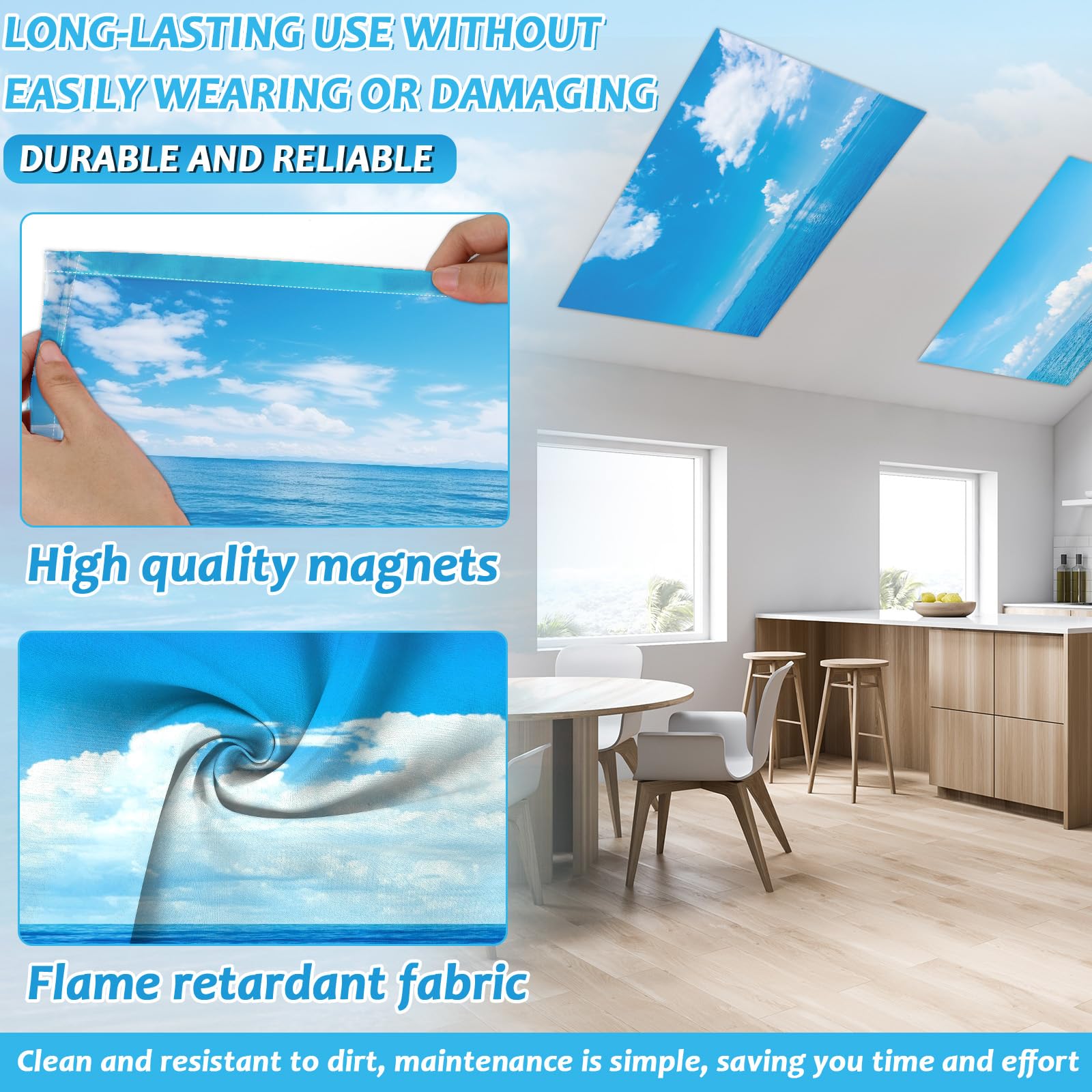 Wiooffen 8 Pcs Fluorescent Light Covers Magnetic 4x2 Feet Polyester Sea Blue Model YM0858