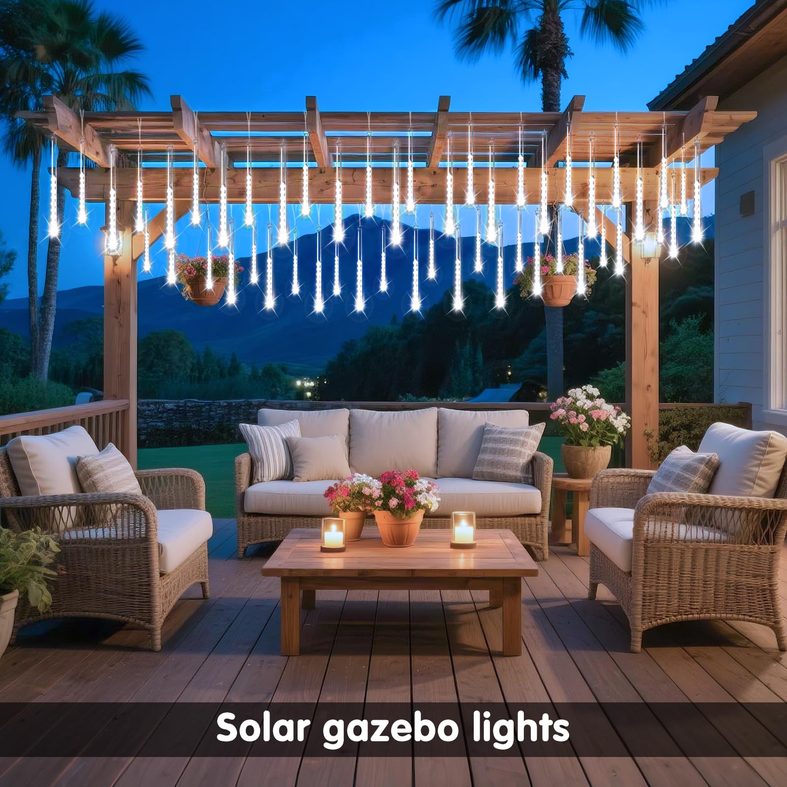 JMEXSUSS Solar Christmas Lights, 8 Tube 144 LEDs, Cool White, Outdoor Decor, Model 5228ac7e-836e-40fc-a376-f56fc1be