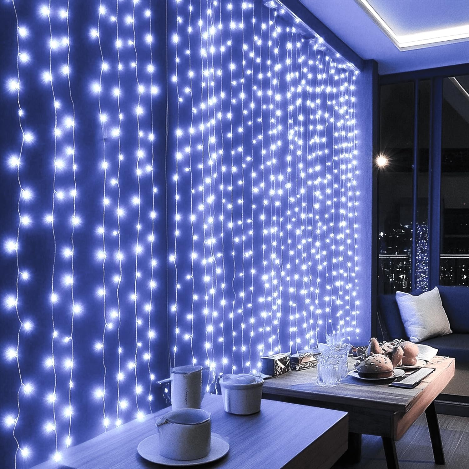 Dazzle Bright 300 LED Curtain String Lights, Waterproof White Fairy Lights with 8 Modes for Bedroom, Party, Wedding, Model CL-300CC