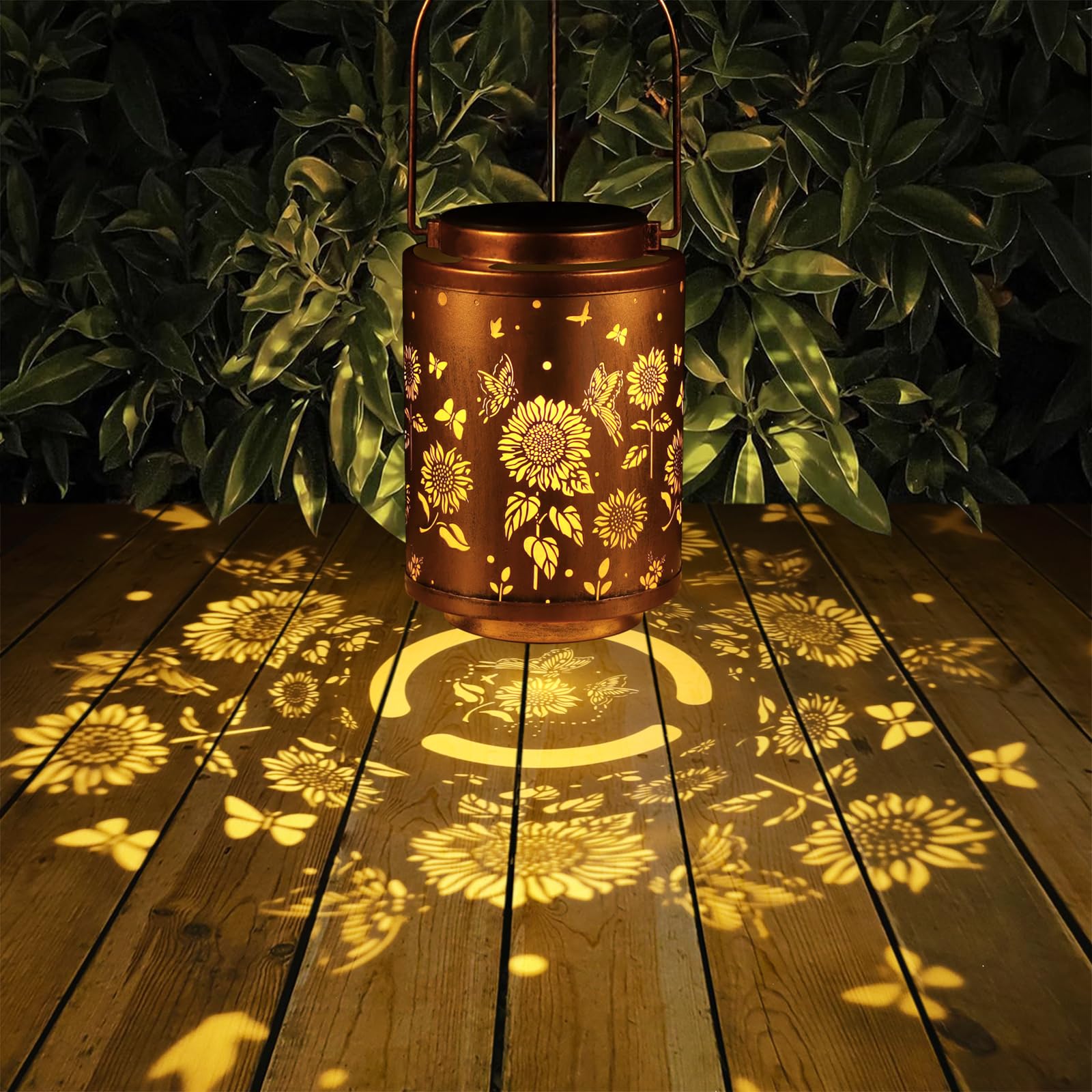 Solar Outdoor Lanterns, Butterflies Garden Decor Led Light Hanging Waterproof Solar Metal Lantern Christmas Gifts For Women Mon Grandma Sunflower Solar Lights Outdoor Decoration For Patio Pathway Yard