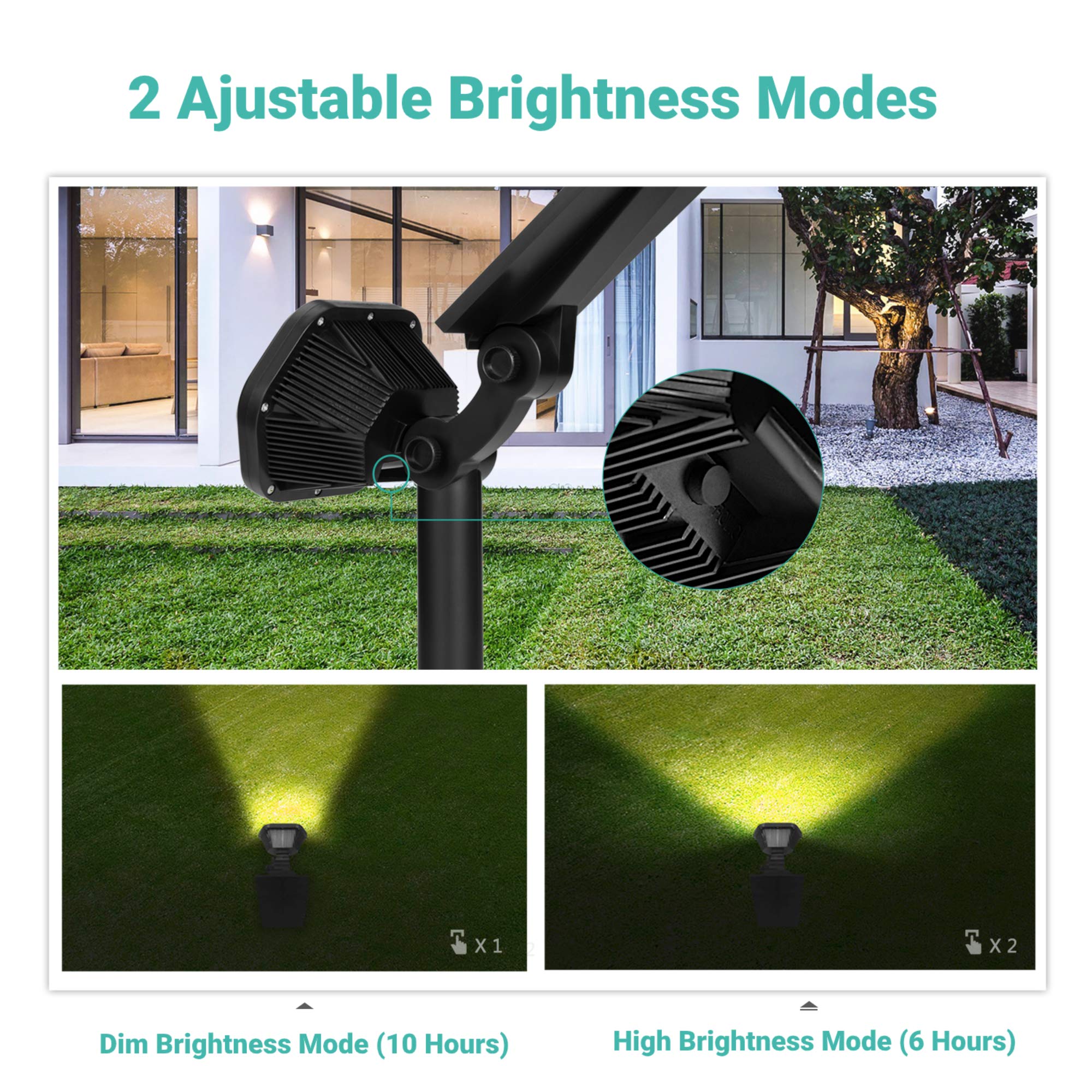 Nekteck Solar Landscape Spotlights, 10 LED, Warm White, 6 Pack, Adjustable, High-impact ABS Plastic, Model BSV-SL010