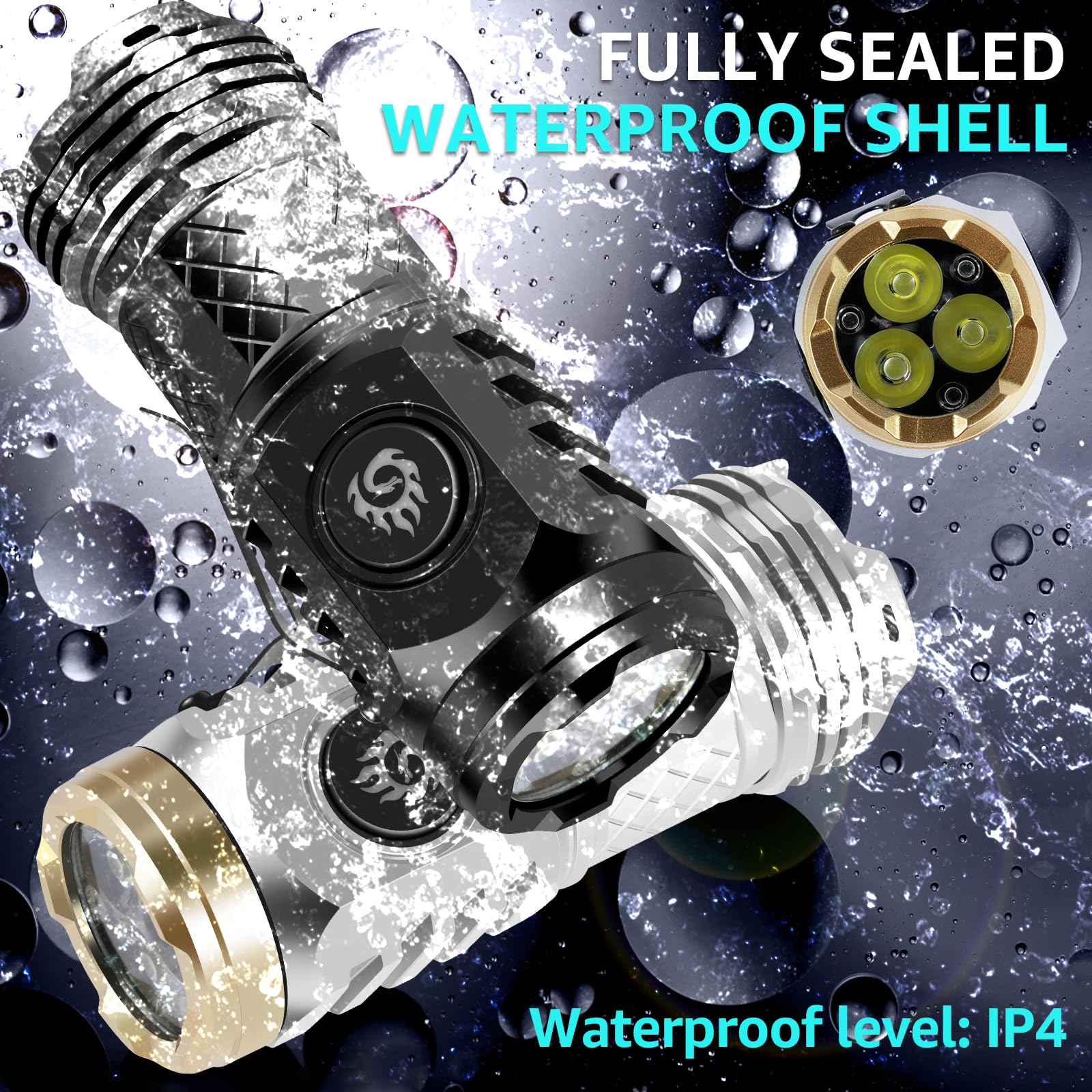 2Pcs Three-Eyed Monster Mini Flashlight, German Three-Eyed Monster Mini Flash Super Power Flashlight, Pocket Flashlight With Clip, Mini Torch Led Flashlight, Portable Mini Pocket Torch (Black+Silver)