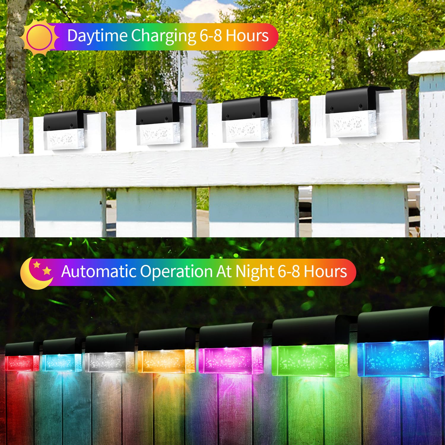 4 Pack Solar Fence Lights, 2 Lighting Modes Step Lights Outdoor, Acrylic Bubbles Led Super Bright Waterproof Solar Deck Lights F