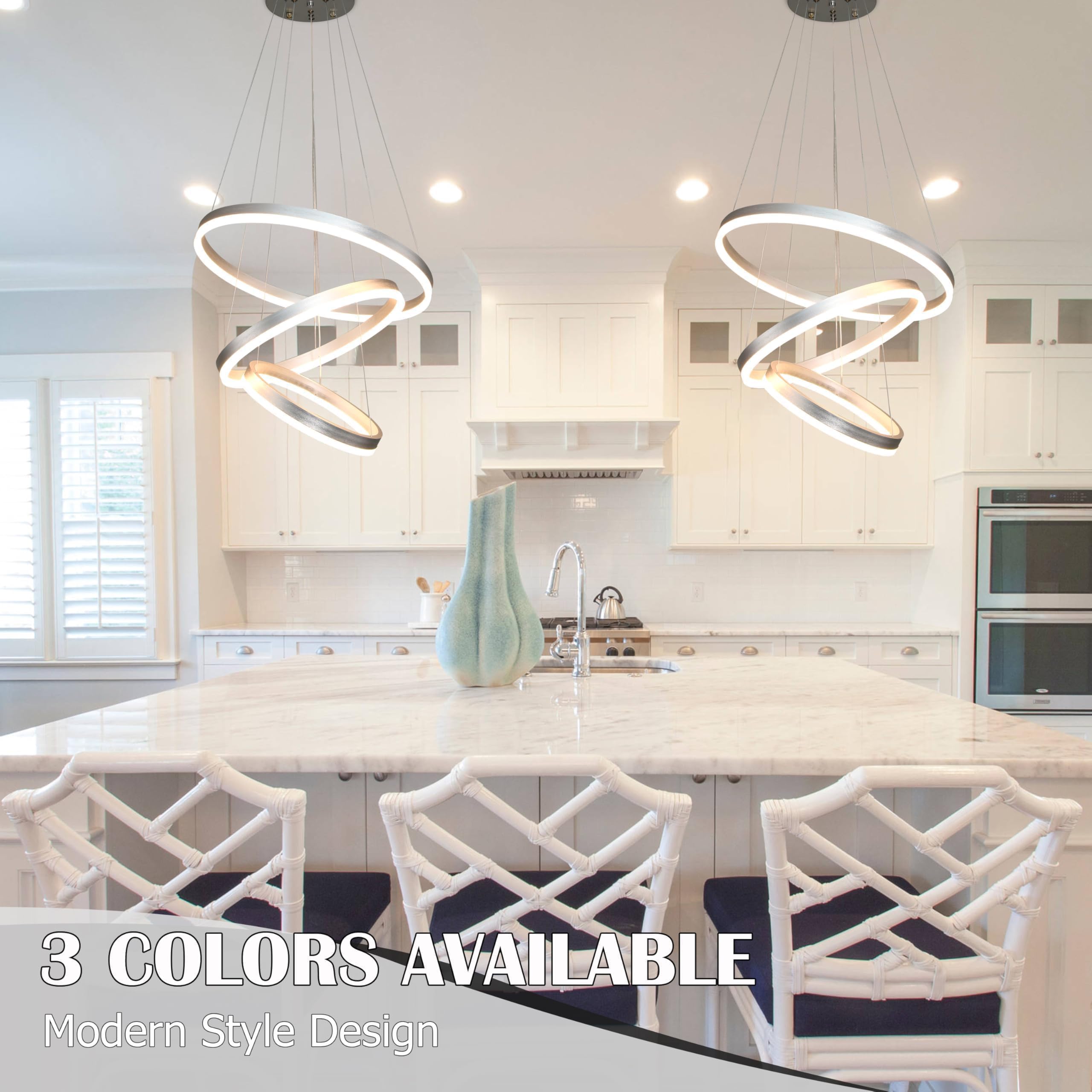 Mccokaige Modern Sliver Led Chandelier 3 Rings Pendant Lights Dimmable Chandeliers Color Temperature Height Adjustable Sliver Ch