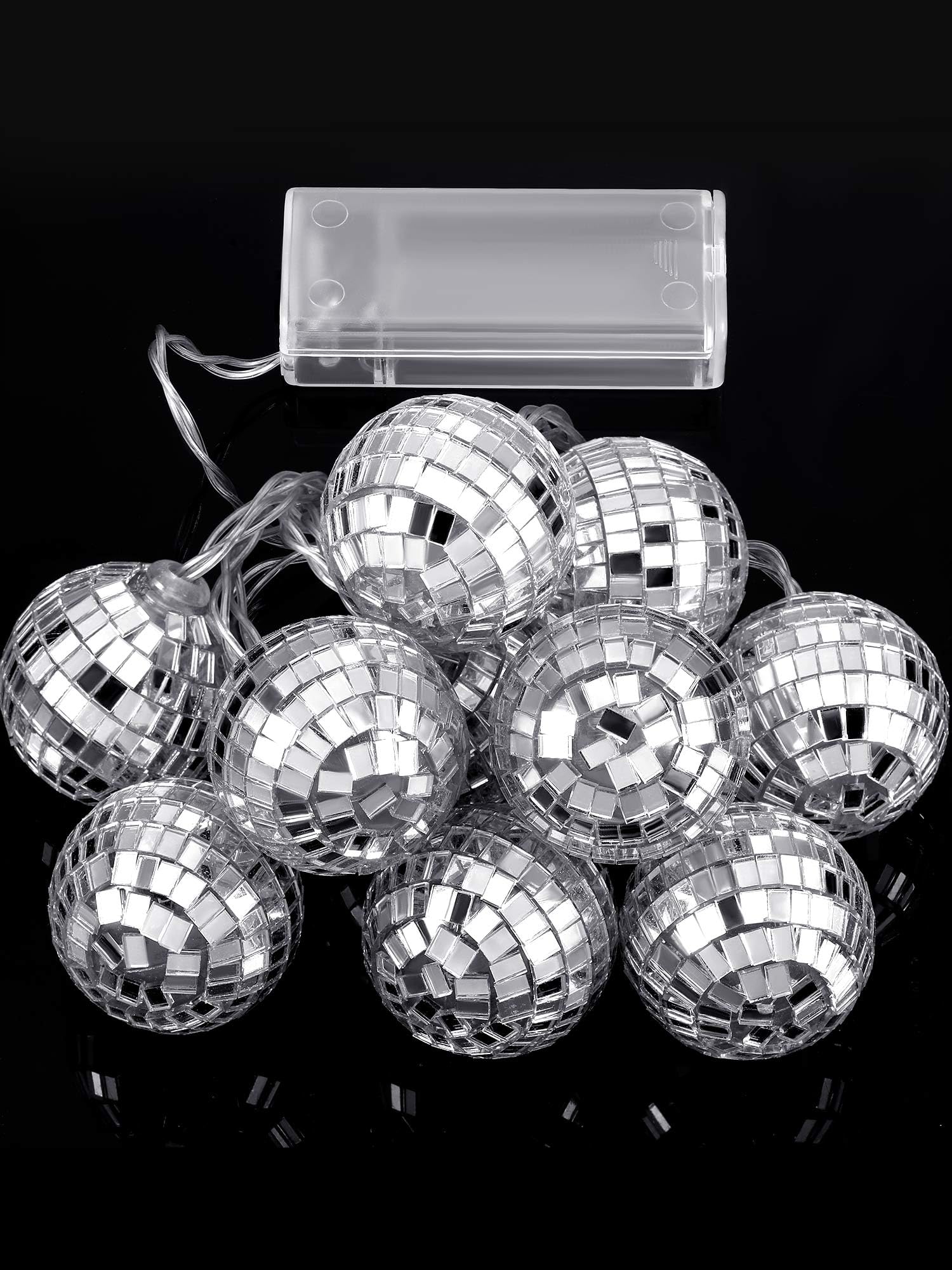 Bbto 10 Pcs Led Disco Ball String Light Battery Powered Mirror Ball Ornaments 70S 80S 90S Disco Party Supplies(Multi Color,1.57