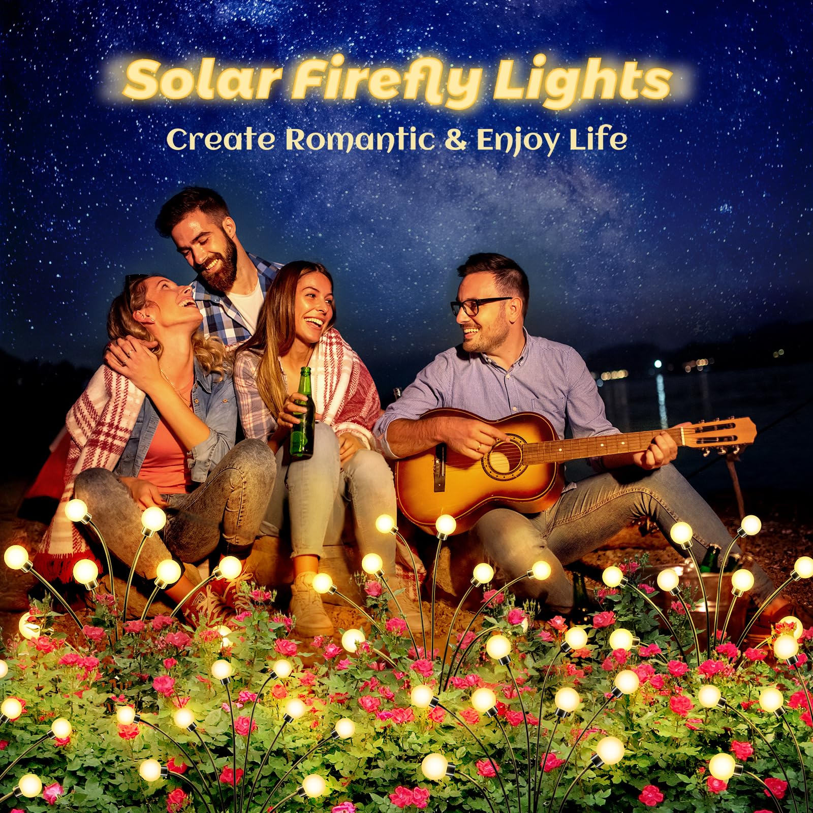 Dlaoum Solar Garden Lights Outdoor: 2 Pack Firefly Light For Outside Waterproof Or Patio Decor - Landscape Lighting For Yard Decorations - Fairy Garden Accessories Or Gardening Gifts For Women