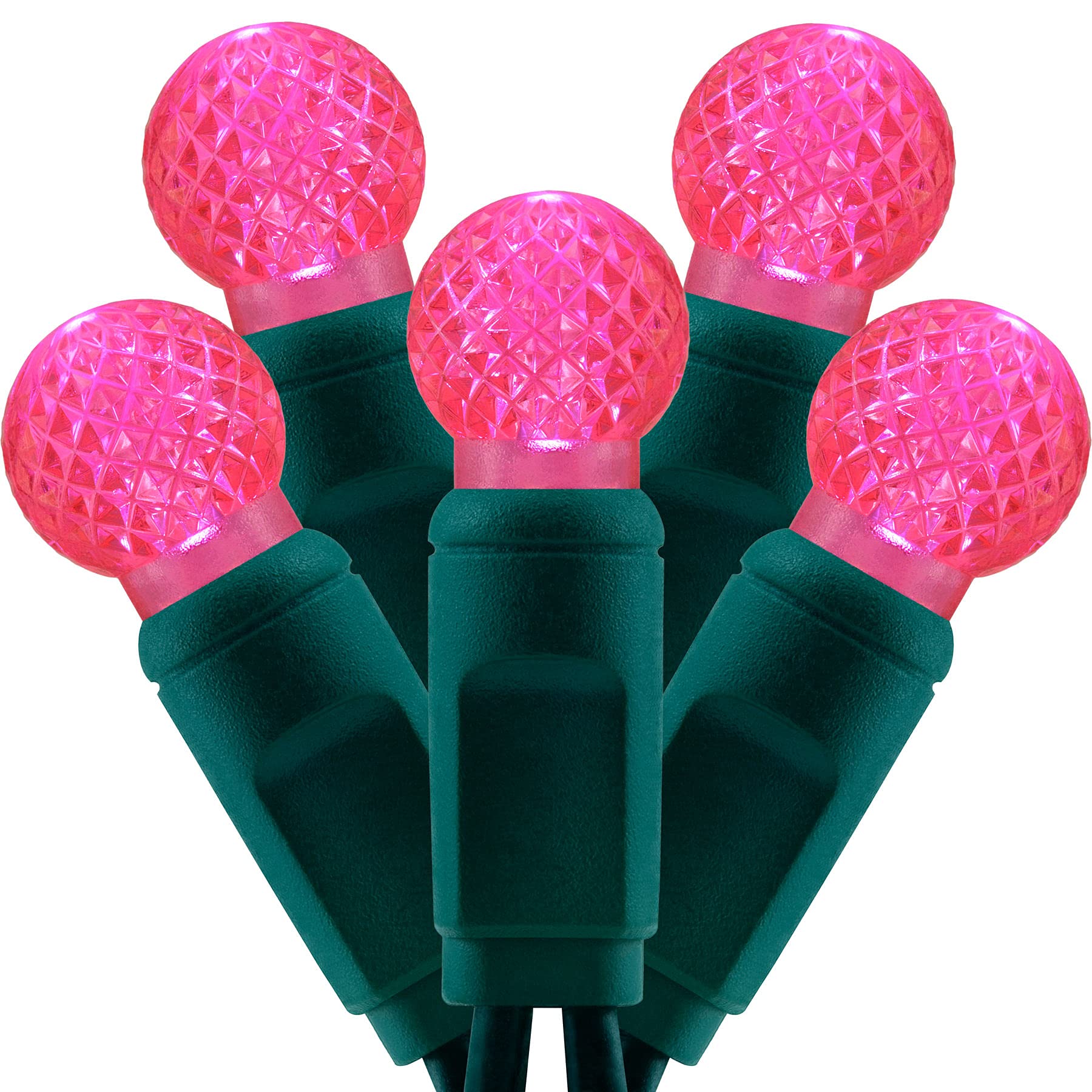 YULETIME Pink One-Piece G12 LED Christmas Lights, Total 48 Feet 140 Count 2 Strands 24ft 70ct Waterproof Raspberry String Light 