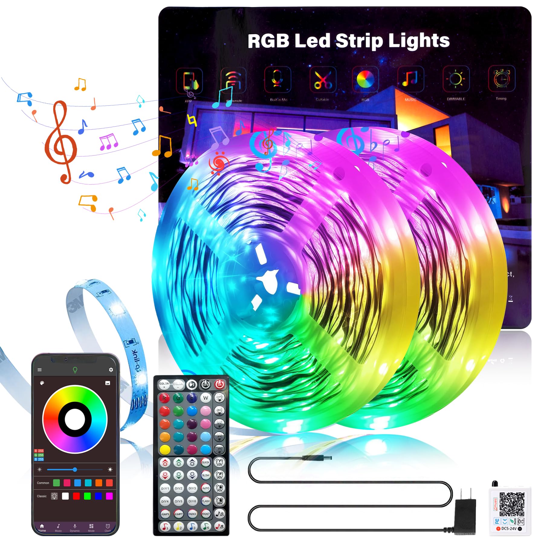 GANZQH 200FT Led Lights for Bedroom, Color Changing RGB Led Strip Lights Indoor, Music Sync Led Light Strip with Remote and App 
