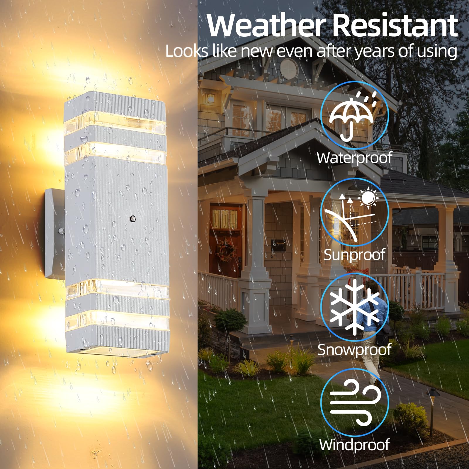 Dariisi Dusk To Dawn Outdoor Wall Lights 2 Pack, Up And Down Porch Lights Outdoor White Wall Light Fixture, Waterproof Exterior