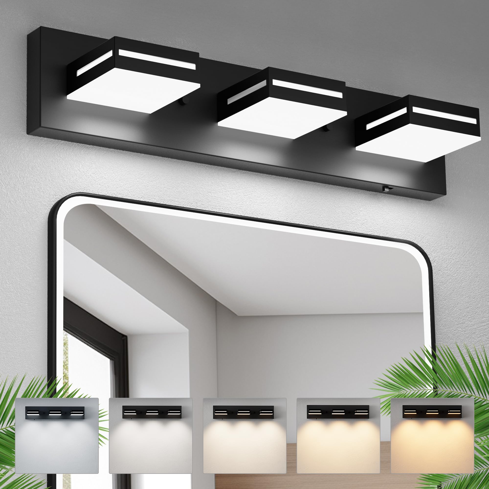 Sailstar LED Modern Bathroom Vanity Light Fixture, 5CCT 24W 3-Light Bathroom Lighting Fixtures Over Mirror, Dimmable Acrylic Van