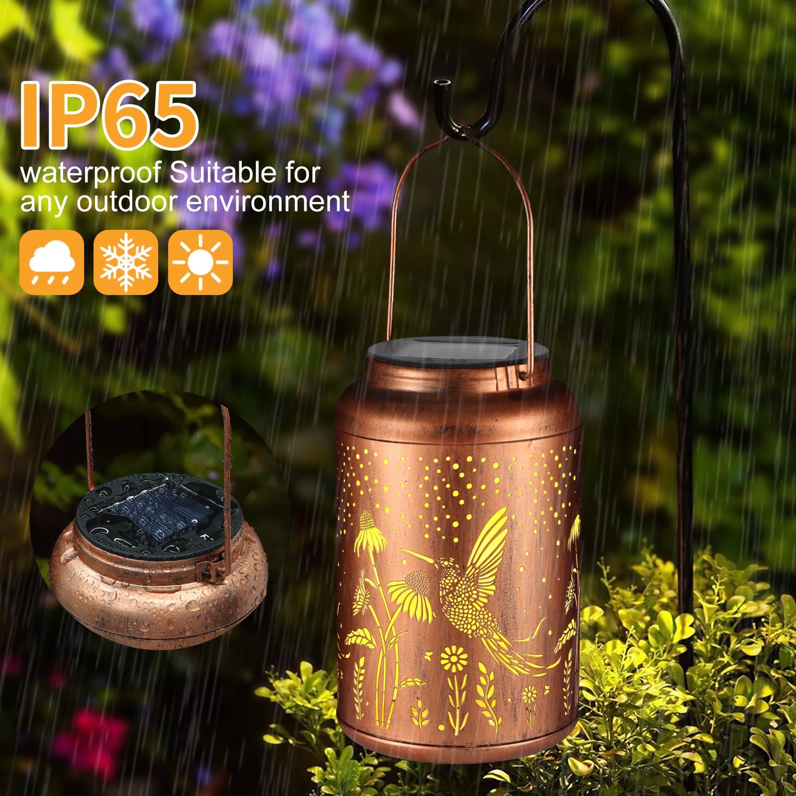 Hummingbird Solar Lantern Outdoor Waterproof Christmas Hummingbird Dandelions Garden Decor Birthday Gifts For Women Mom Grandma Metal Solar Led Hanging Lanterns For Patio, Yard, Pathway,Landscape
