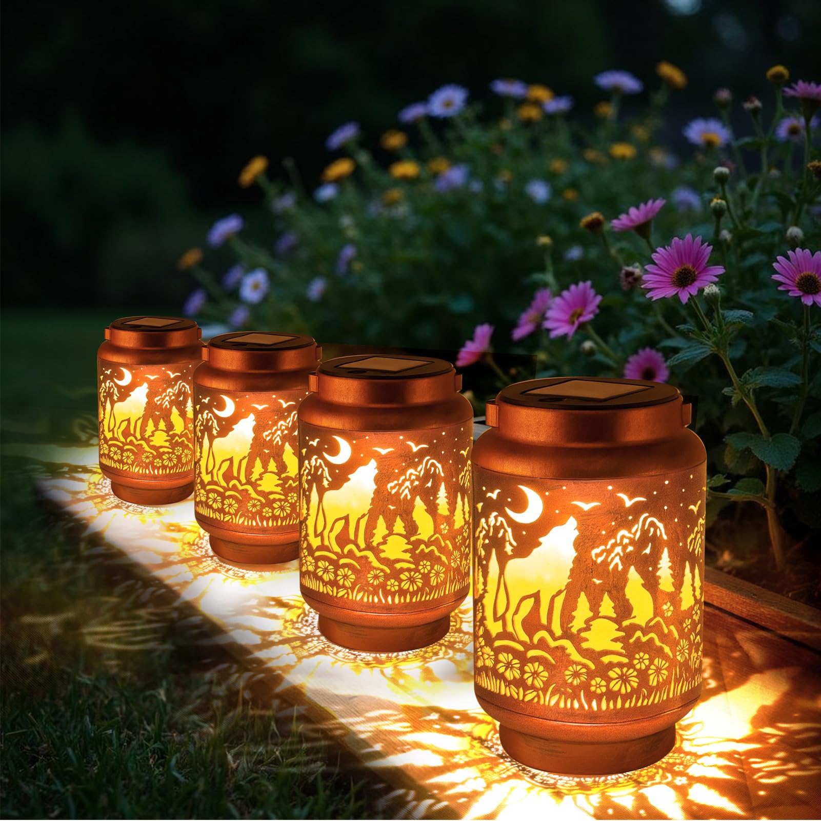 HOFLYW Solar Lantern - Outdoor Waterproof Metal Decor, Bronze, Model CL-XHTYD-1-1-1