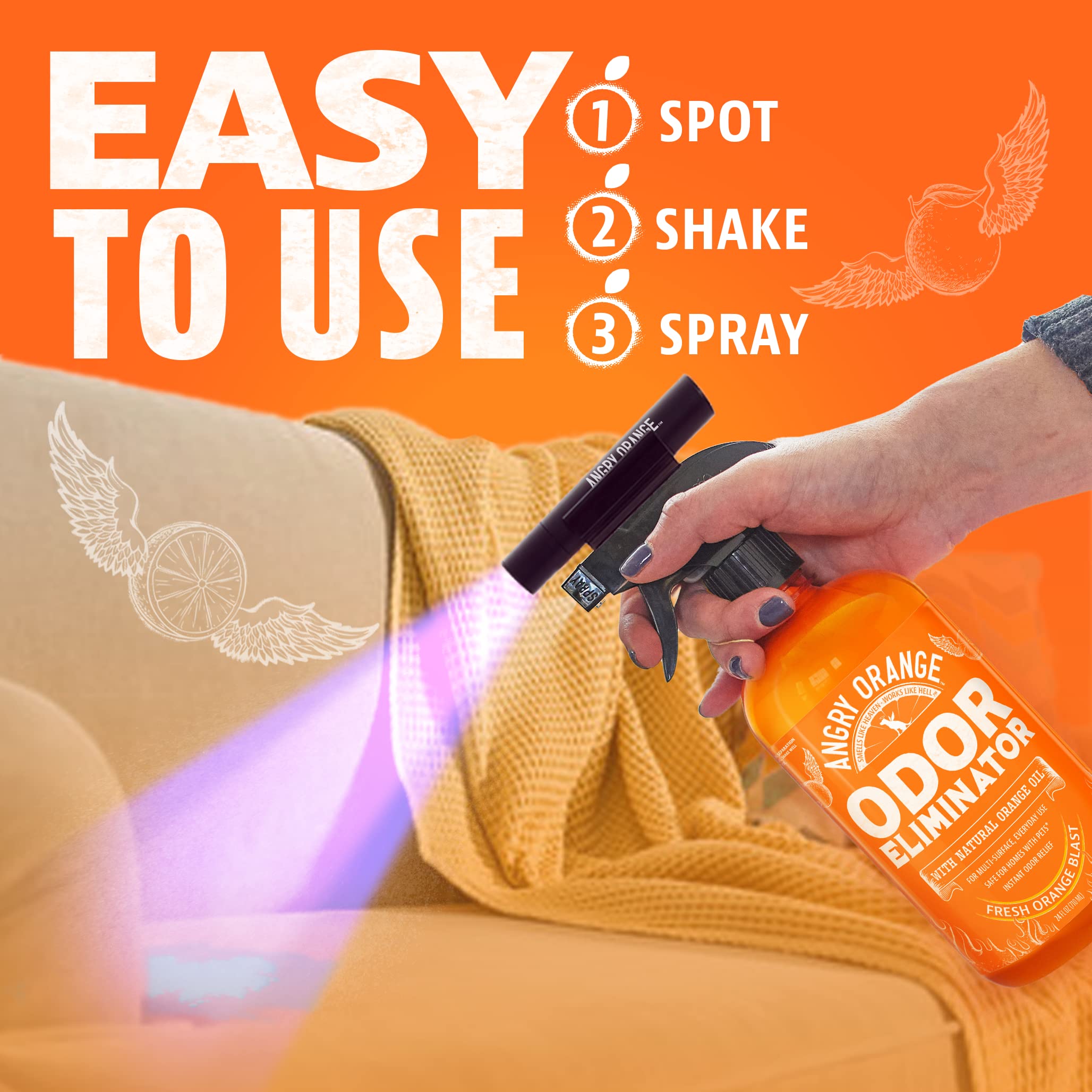 ANGRY ORANGE UV Flashlight - LED Black Light Detector for Dry Dog Urine - Flashlights Make Stains Glow in The Dark with Ultravio