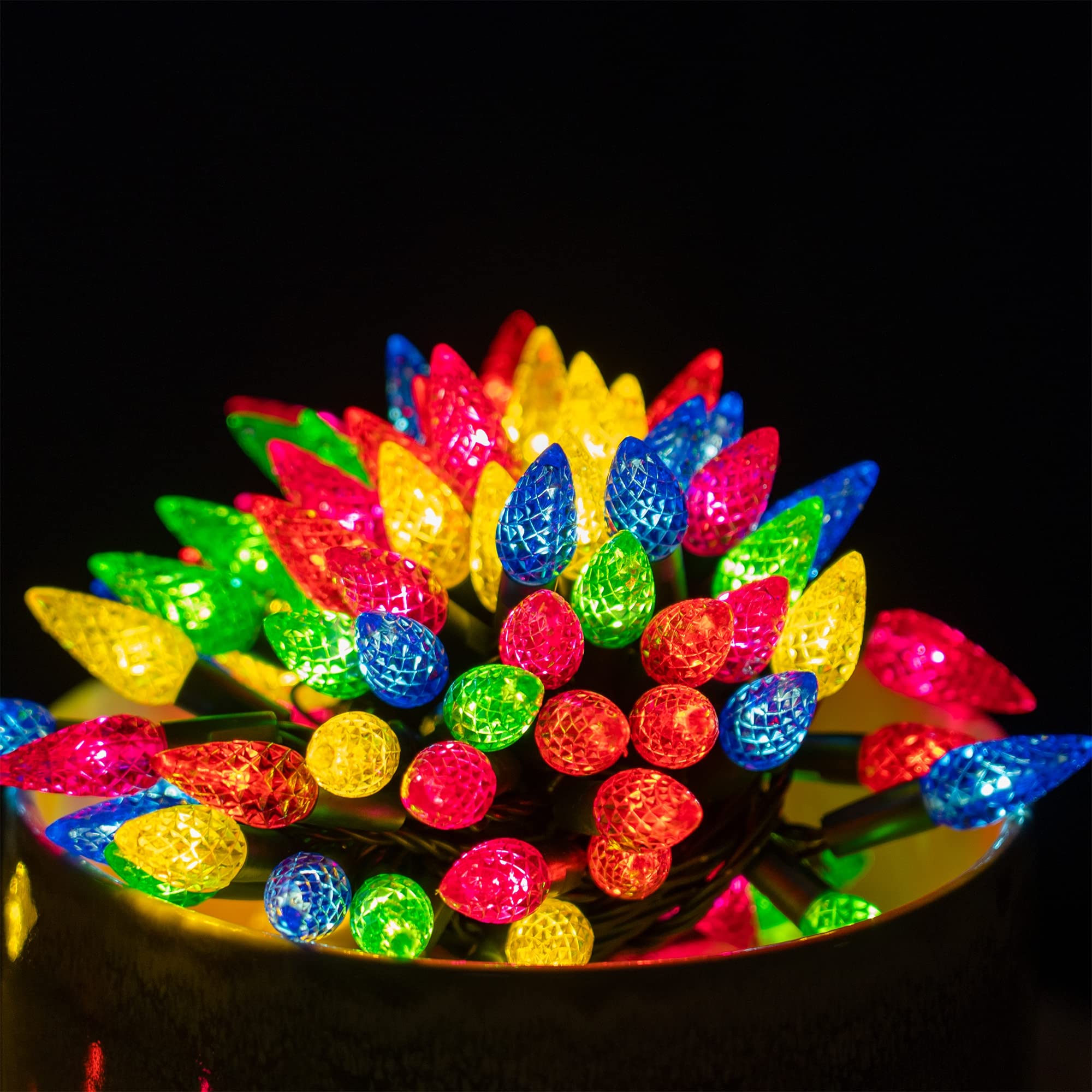 Dazzle Bright C6 Battery Operated Christmas Lights, 4 Pack Total 200Led 68Ft Multi-Colored Lights With 8 Modes, Waterproof Chris