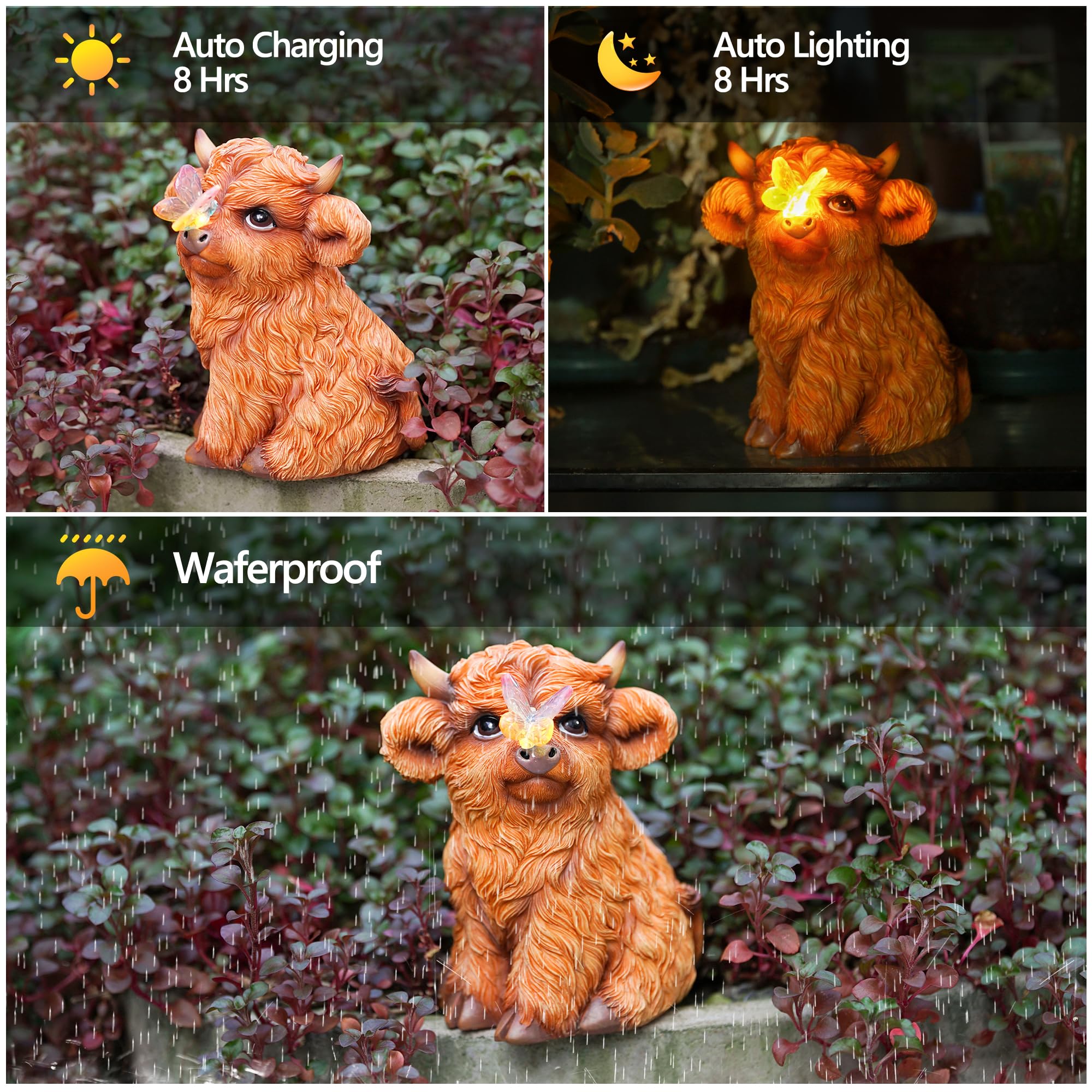Highland Cow Solar Powered Outdoor Garden Statue, Resin Highland Cow Statue With Solar Light Lantern, Decorative Lawn, Yard Outd
