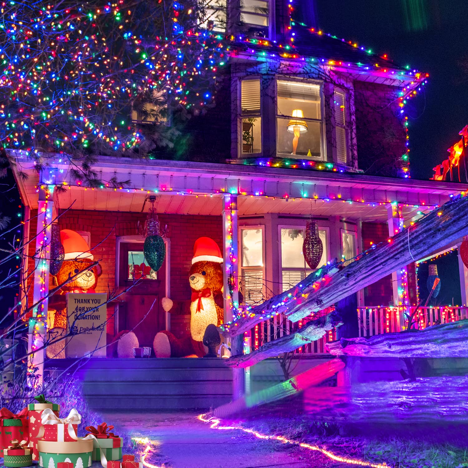 Jmexsuss 2 Pack Solar String Light 100Led 32.8Ft 8 Modes Solar Christmas Lights Waterproof For Gardens, Wedding, Party, Homes, Christmas Tree, Curtains, Outdoors (Multicolor)