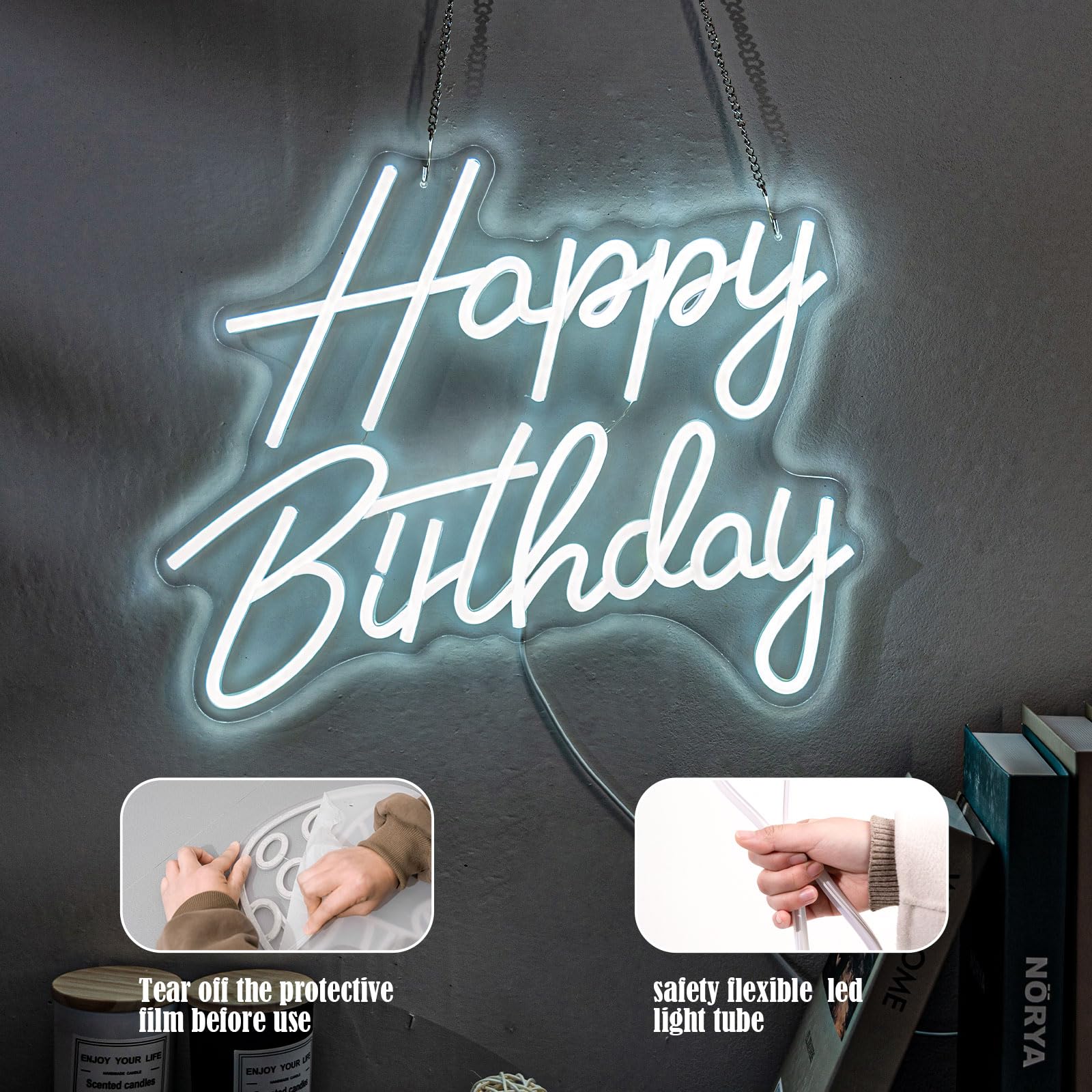 Gevbay Neon Birthday Sign LED Wall Decor Ice White 15.82 x 13.02 inches Acrylic Model GC-2401019-2