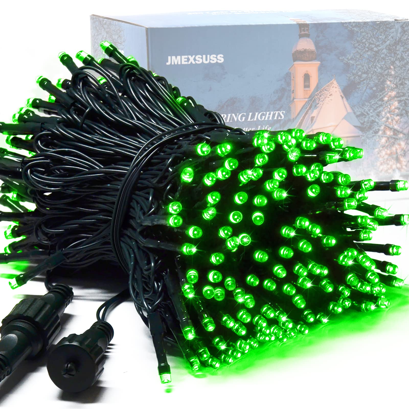 JMEXSUSS 200 LED String Lights, 66ft Waterproof Green Christmas Lights, Expandable, 8 Modes, Model EXS-S-0200