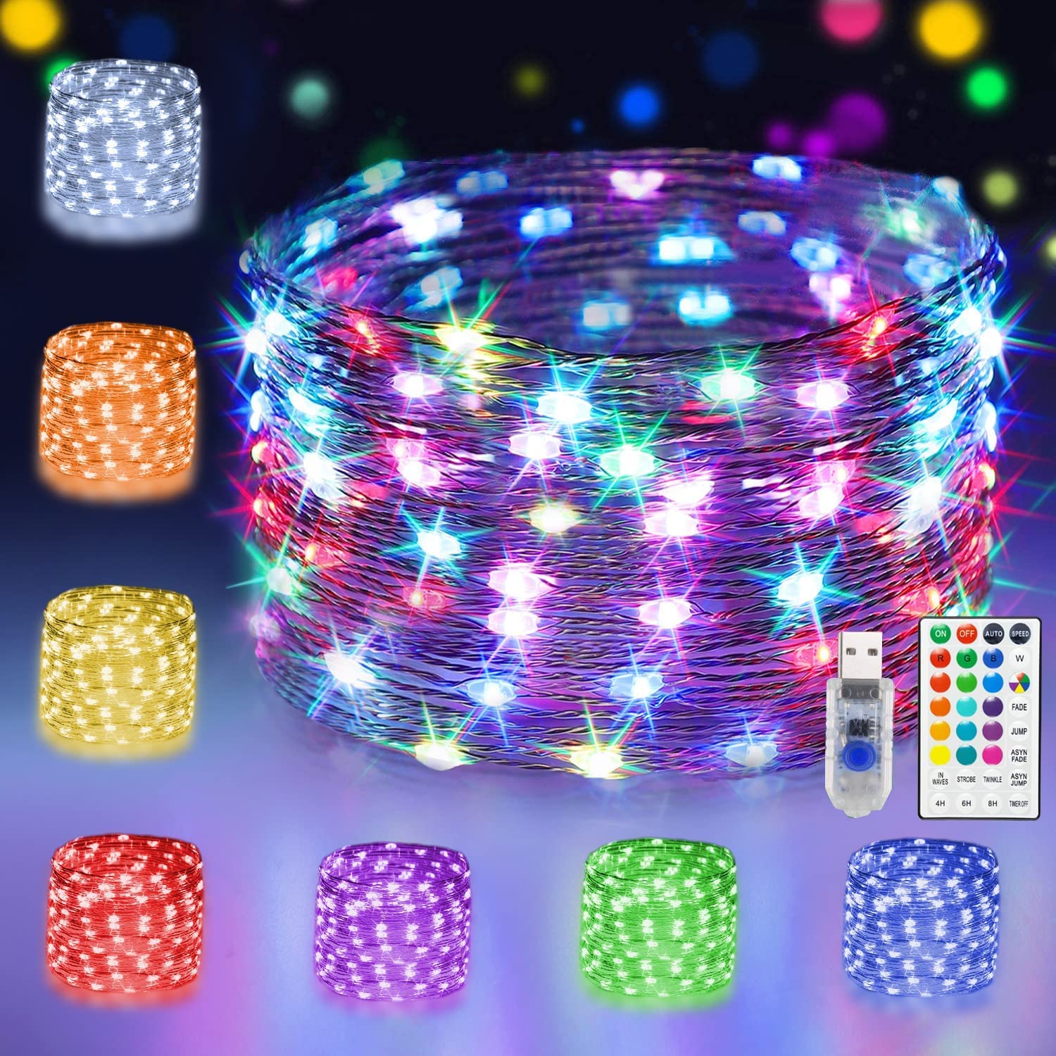 Starryever 33Ft 100Led Usb Fairy Lights With Remote - 16 Rgb Color Changing String Lights