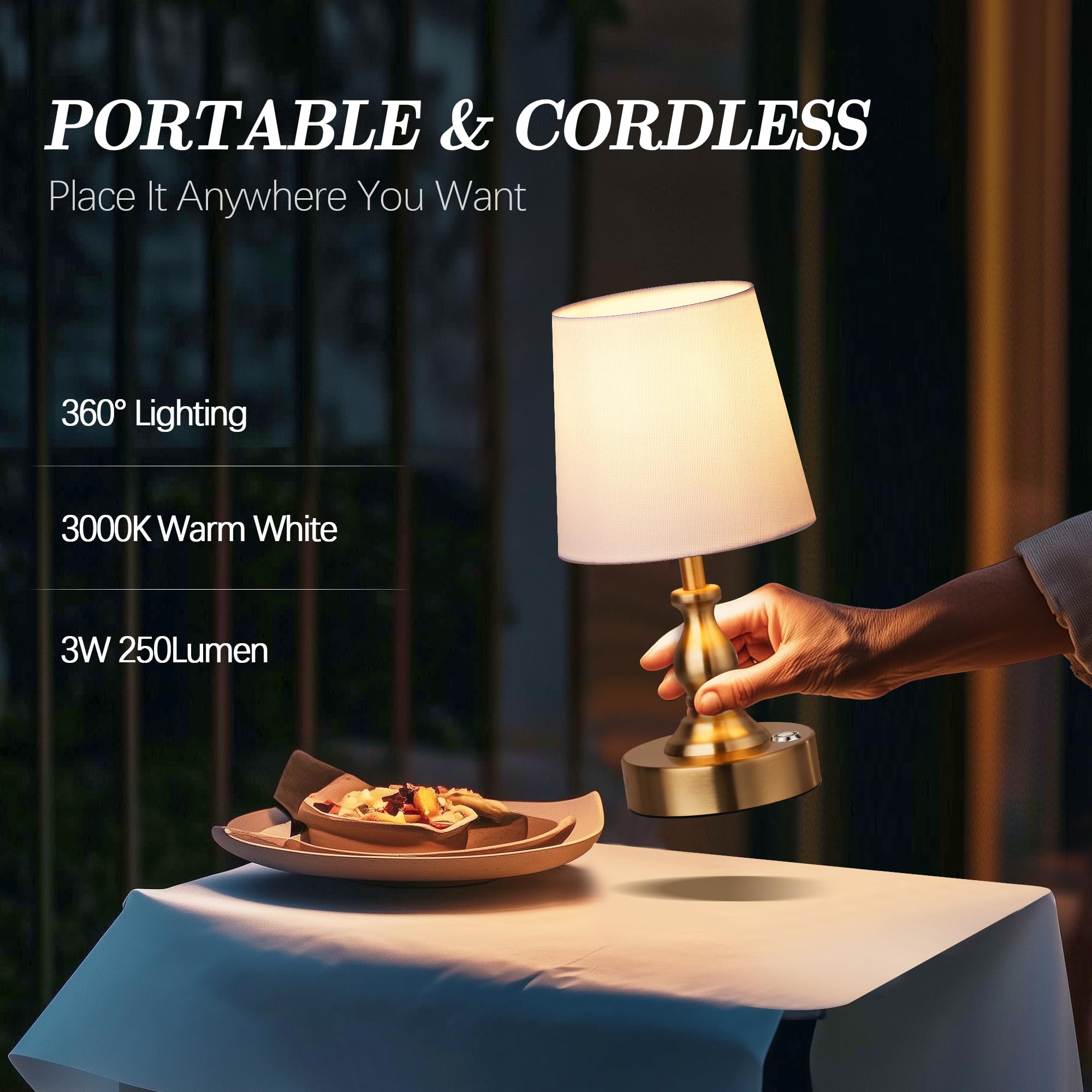 PARTPHONER Mini Cordless LED Table Lamp, 5200mAh Rechargeable Battery Operated Lamp, 3-Level Brightness, Touch Dimmable Desk Lam