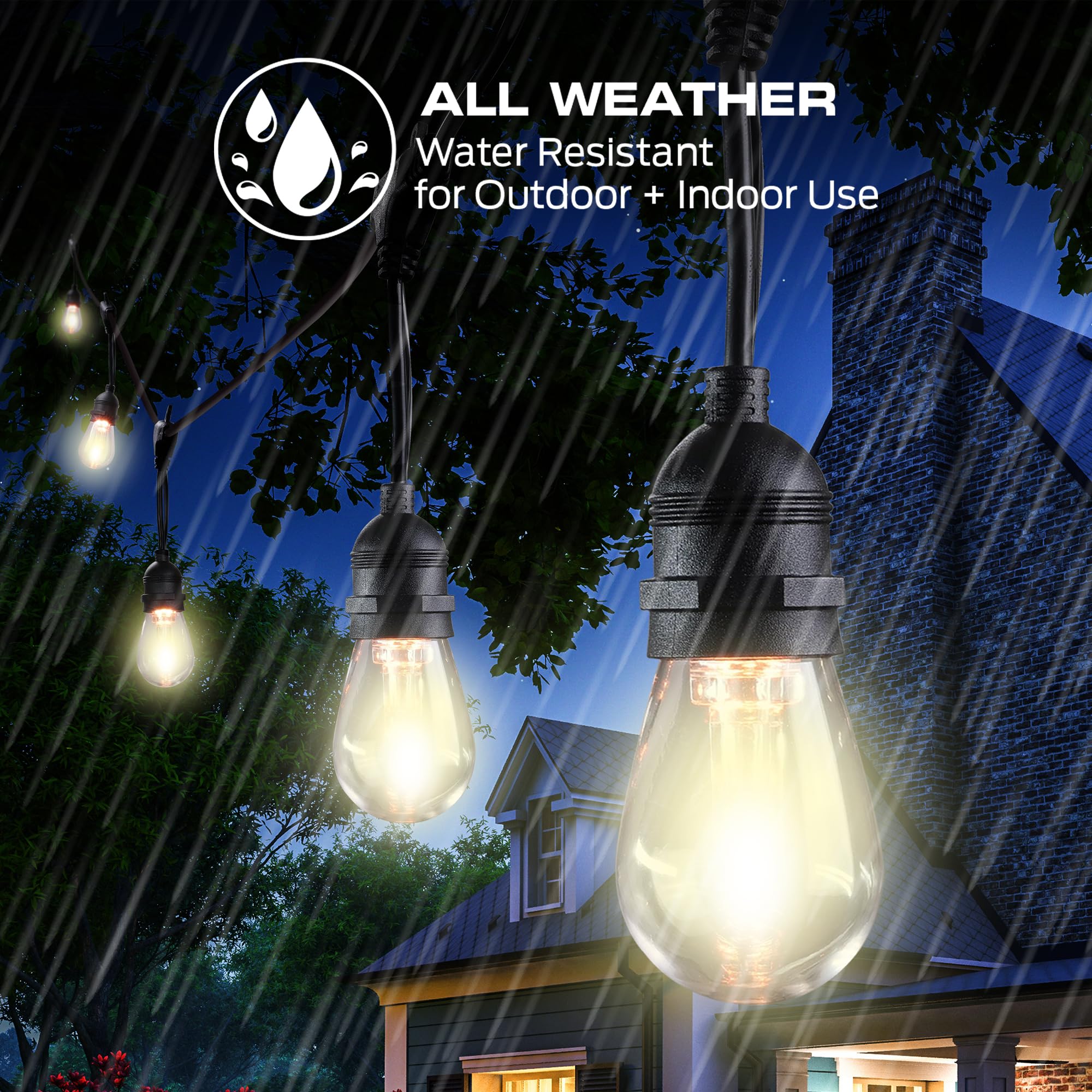 Monster 24ft Premium Outdoor Smart RGB+IC+WW String Lights - 12 Dimmable LEDs, Sound Reactive, Weather Resistant, Compatible with Alexa & Google Home