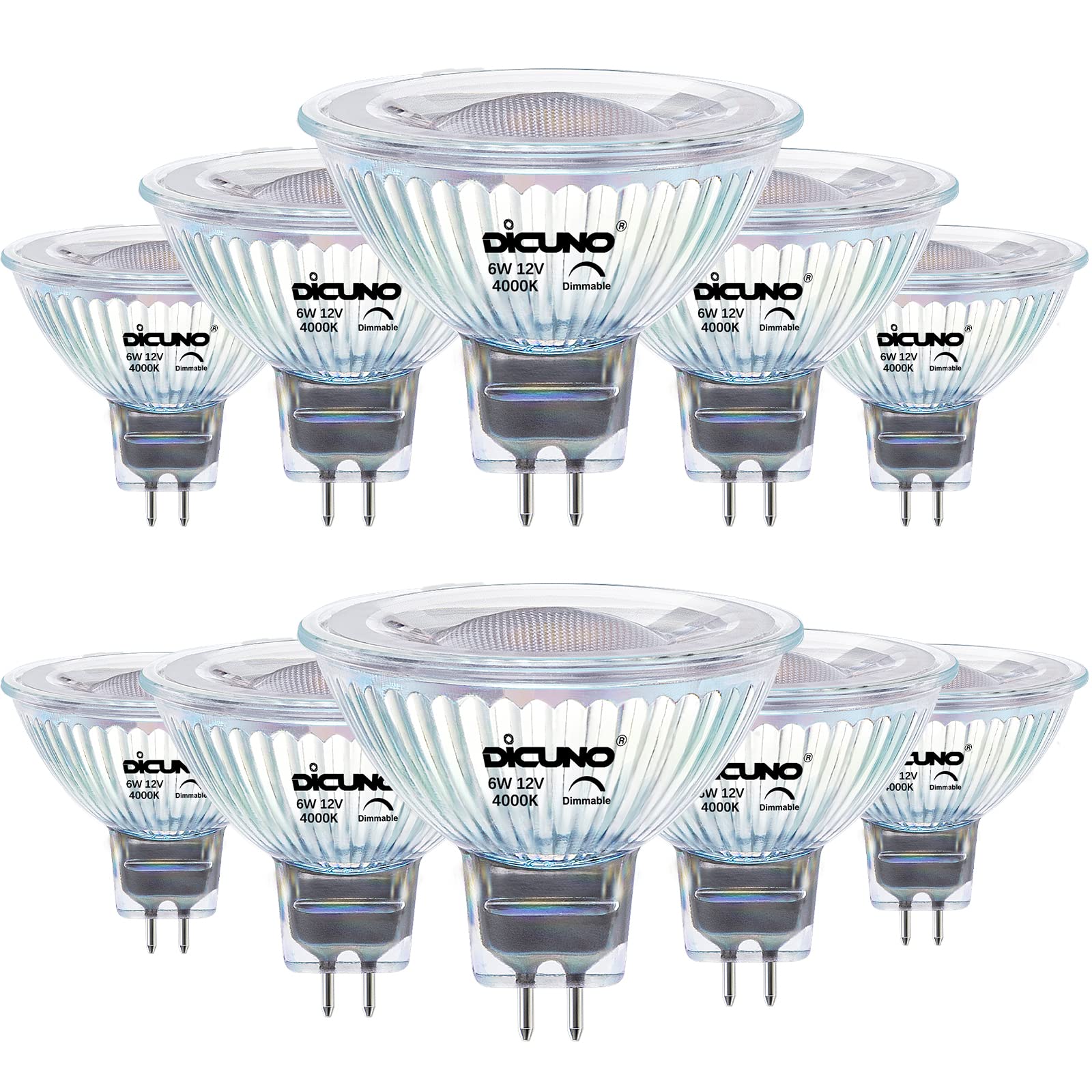 DiCUNO MR16 LED Bulb Dimmable 6W, 4000K Natural White, GU5.3 Base, 40° Beam Angle, Pack of 10