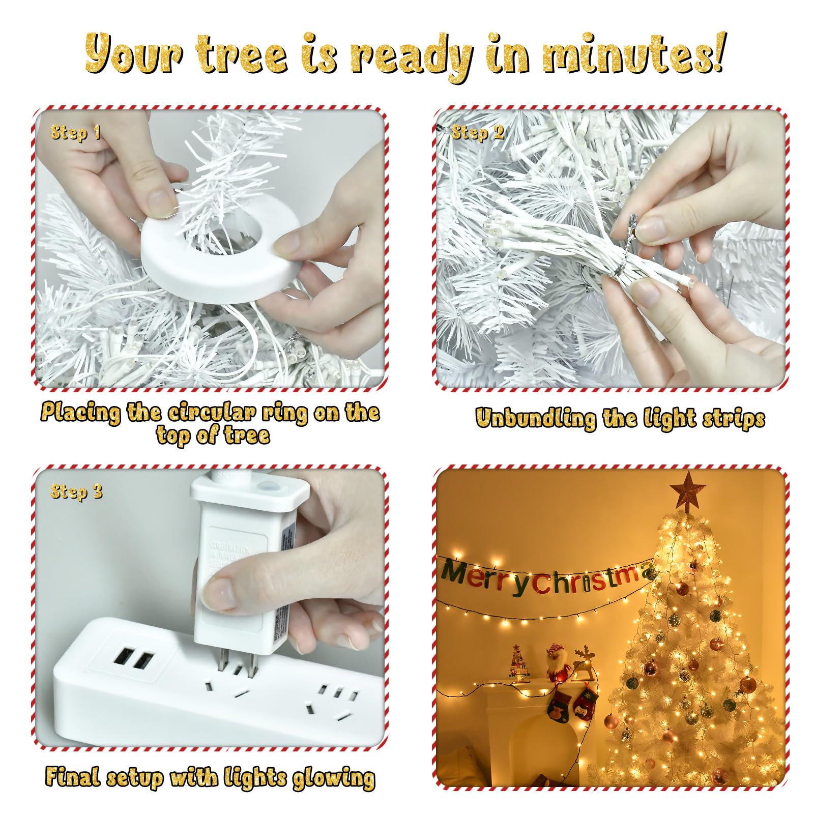 BOLWEO 400LED Christmas Tree Lights, 8 Modes, 16 Lines, Warm White, 6ft-7ft, UL Certified, Indoor/Outdoor Decorations