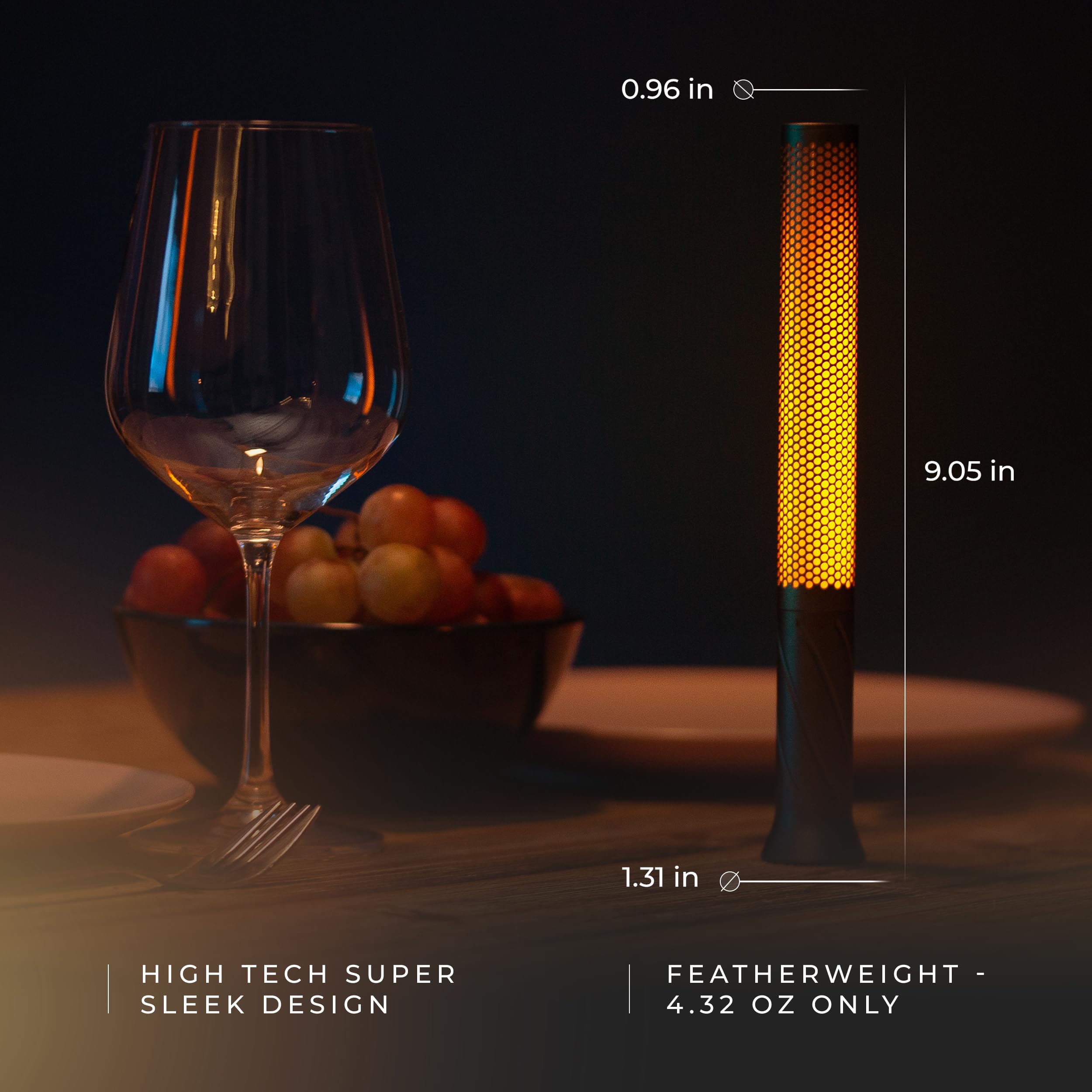 SEHNLICH LED Candle Light - Rechargeable Table Lamp, 2600 mAh, Platinum Grey, Modern Design, Cordless, Nightstand Lamp, Model FL-V1-GREY