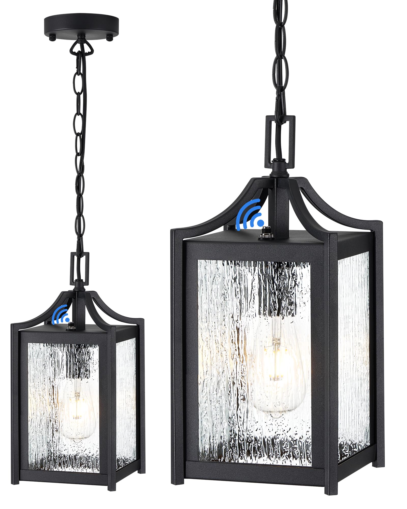 Osimir Outdoor Pendant Lights, Dusk To Dawn Modern Outdoor Porch Chandelier Lantern With Sensor, Black Exterior Hanging Porch Li