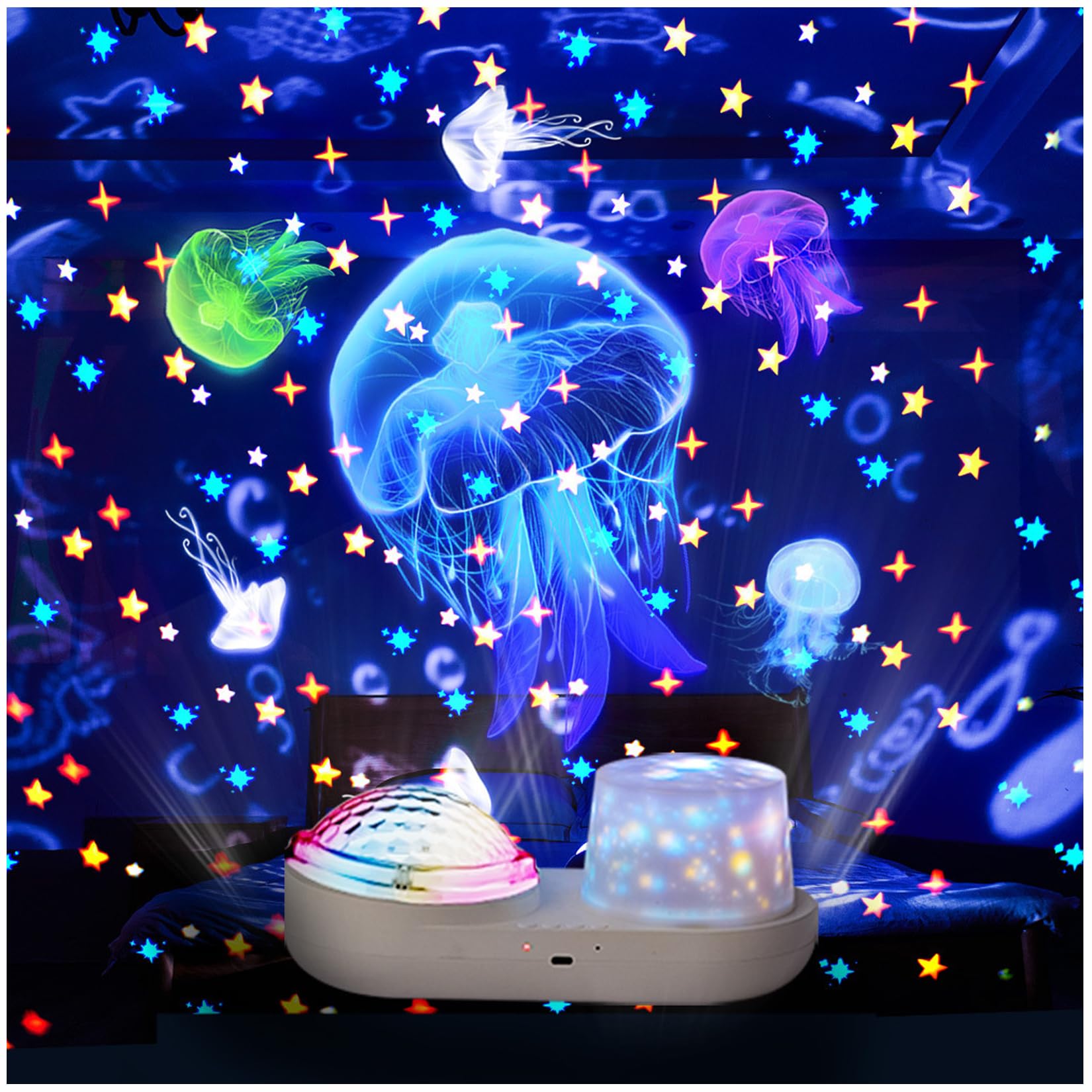 Star Projector Night Light - Double Kids Night Light Projector with USB Cable, 360 Degree Rotation Led Galaxy Projector Gifts fo