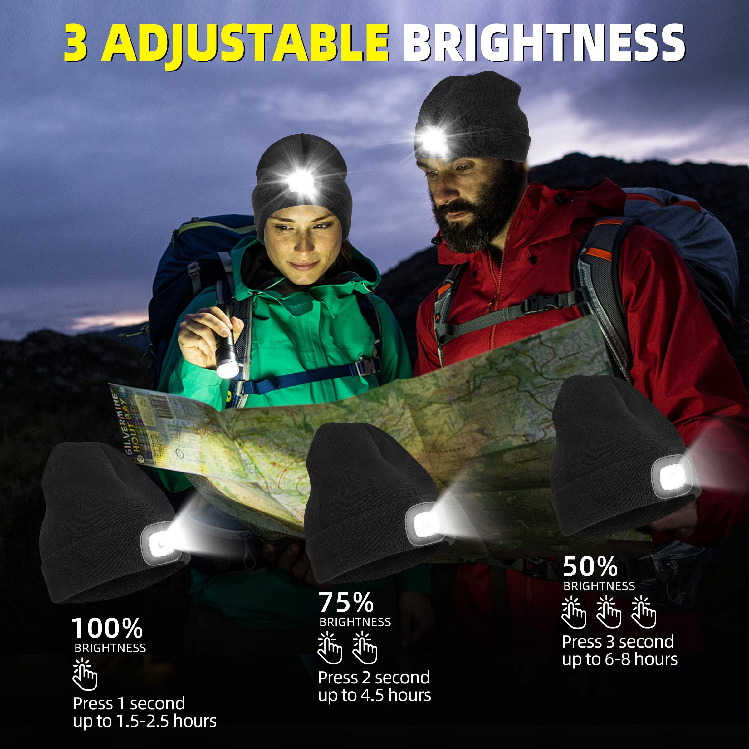 Ymhb Unisex Beanie Hat With Light, Usb Rechargeable Led Headlamp Hat Night Light Cap Christmas Stocking Stuffers Gifts For Men D