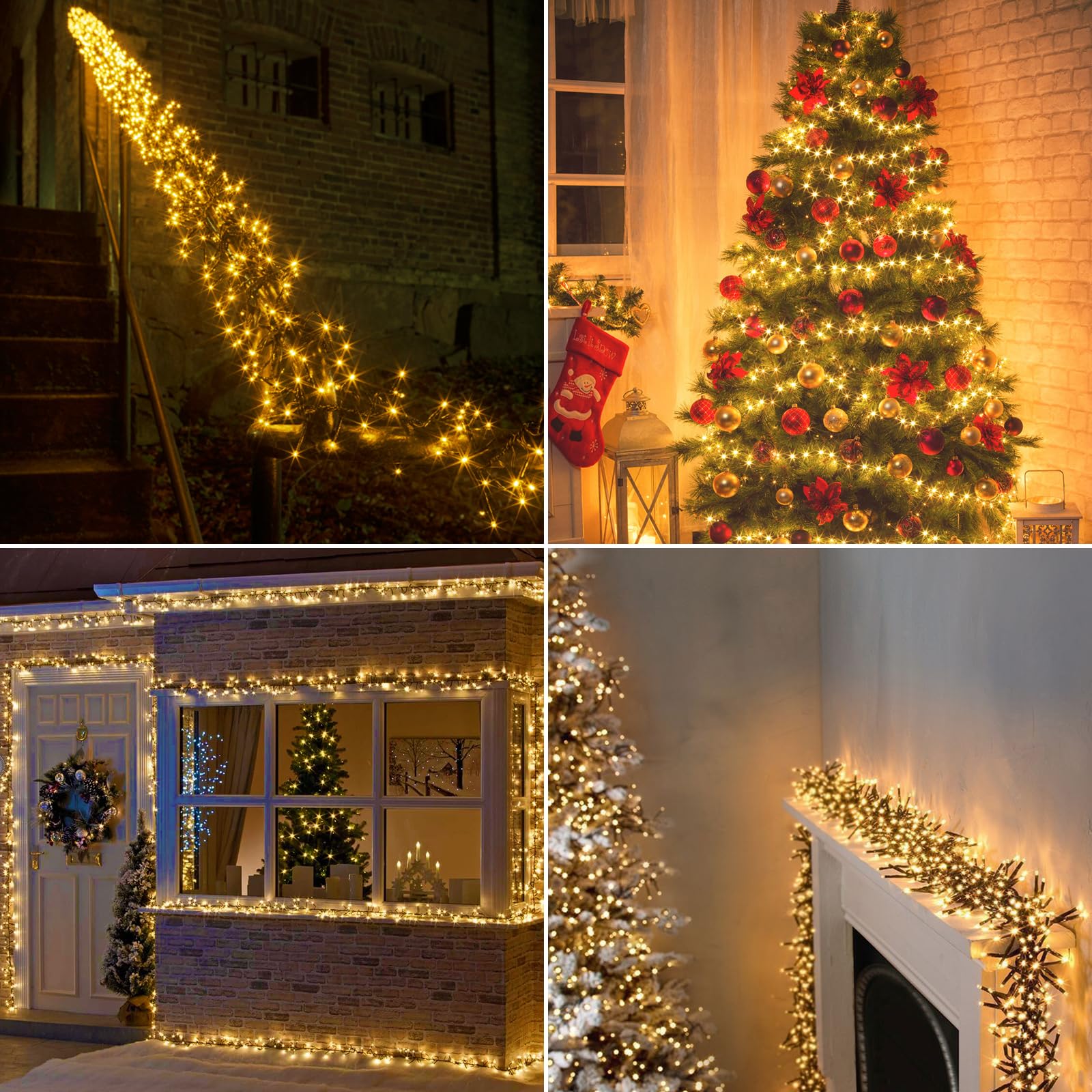 Areker Christmas Cluster Lights 1000Led Warm White Christmas Tree Lights 33Ft 8 Modes&Memory Function With Dark Wire  Waterproof Christmas String Lights Outdoor Indoor Garden Wedding