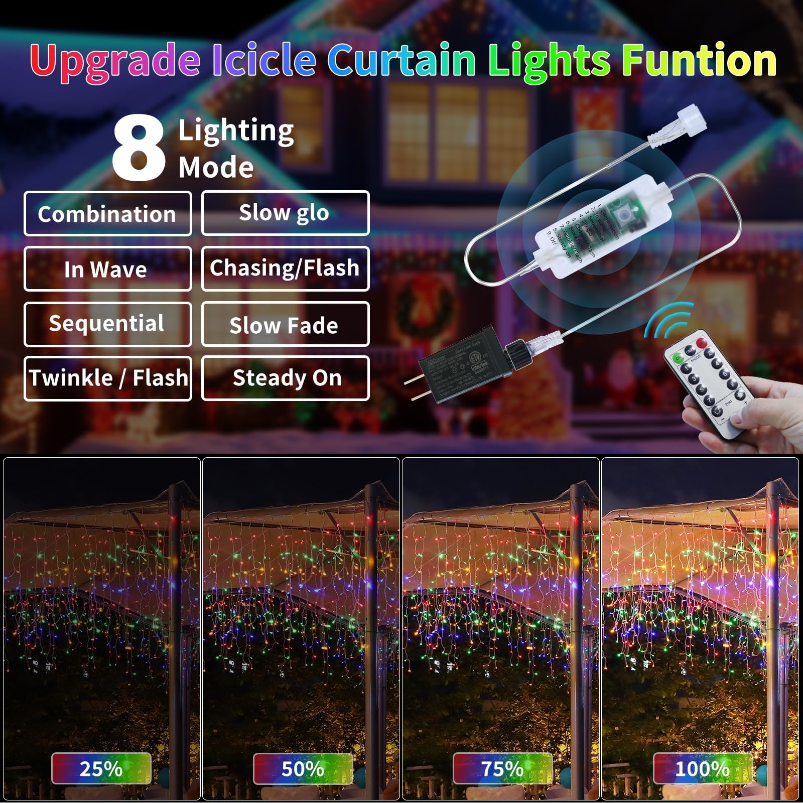 600 Led Christmas Icicle Lights Plug-In, 59Ft + 16Ft Multi Color Hang Icicle String Lights With Remote, 8 Modes Colorful Twinkle