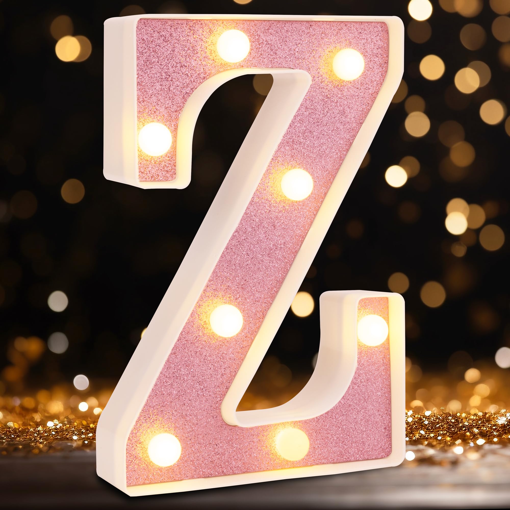 DyingSwan Small LED Marquee Letter Z, Pink Glitter, 8.58 Inch Battery Powered Lighted Sign for Party and Decor