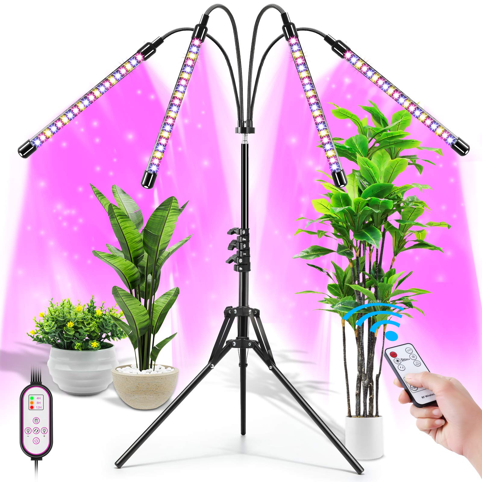 Felibeaco LED Plant Grow Light, Full Spectrum, Adjustable Stand (14in-63in), Floor UV Lamp, Black, Model FB-PGL-TS4