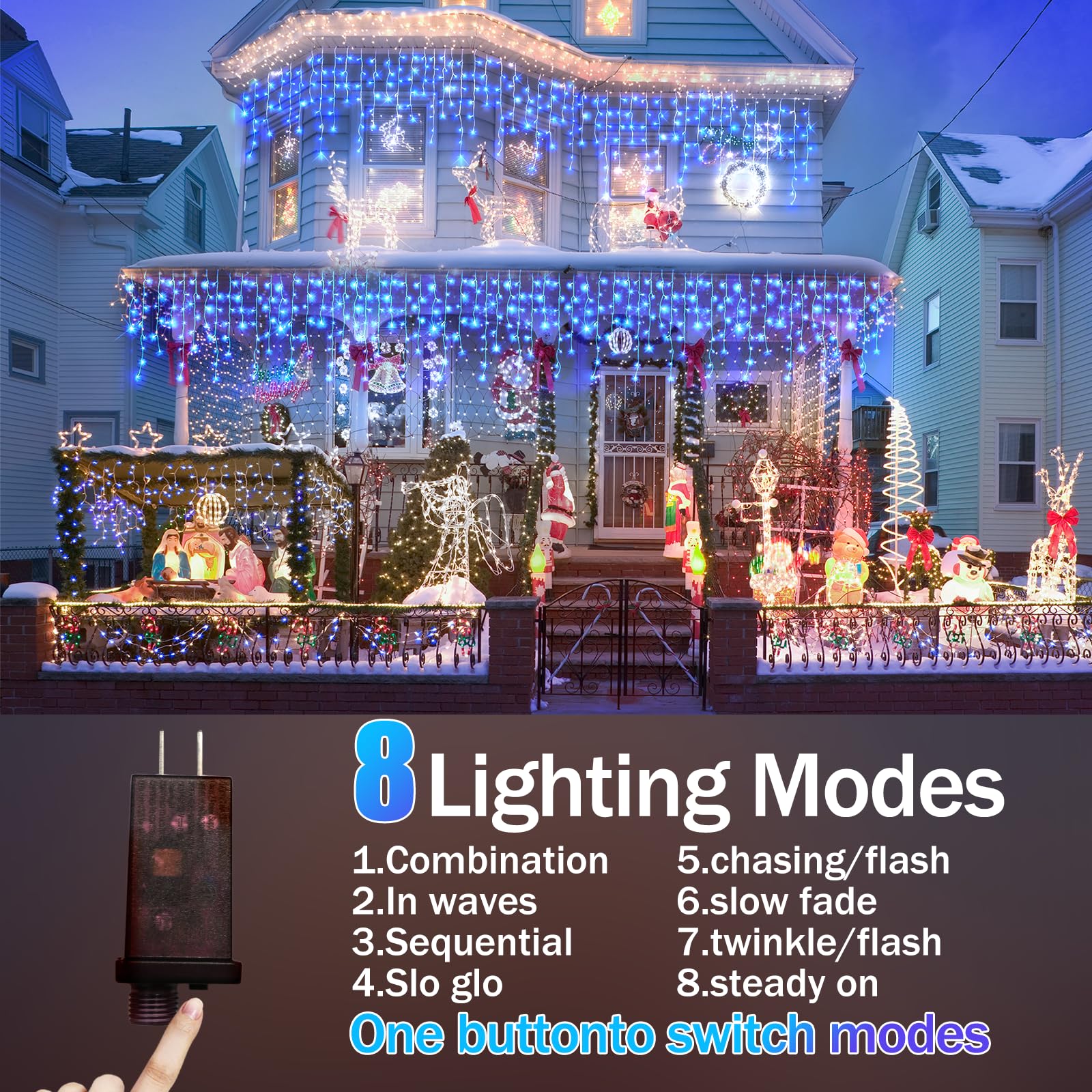 Qhlxjyy 100 Ft Christmas Lights Outdoor Decorations 900 Led 8 Lighting Modes With Timer Memory Waterproof Fairy String Light With 150 Drops Christmas Light For Party Holiday Wedding Decor Blue
