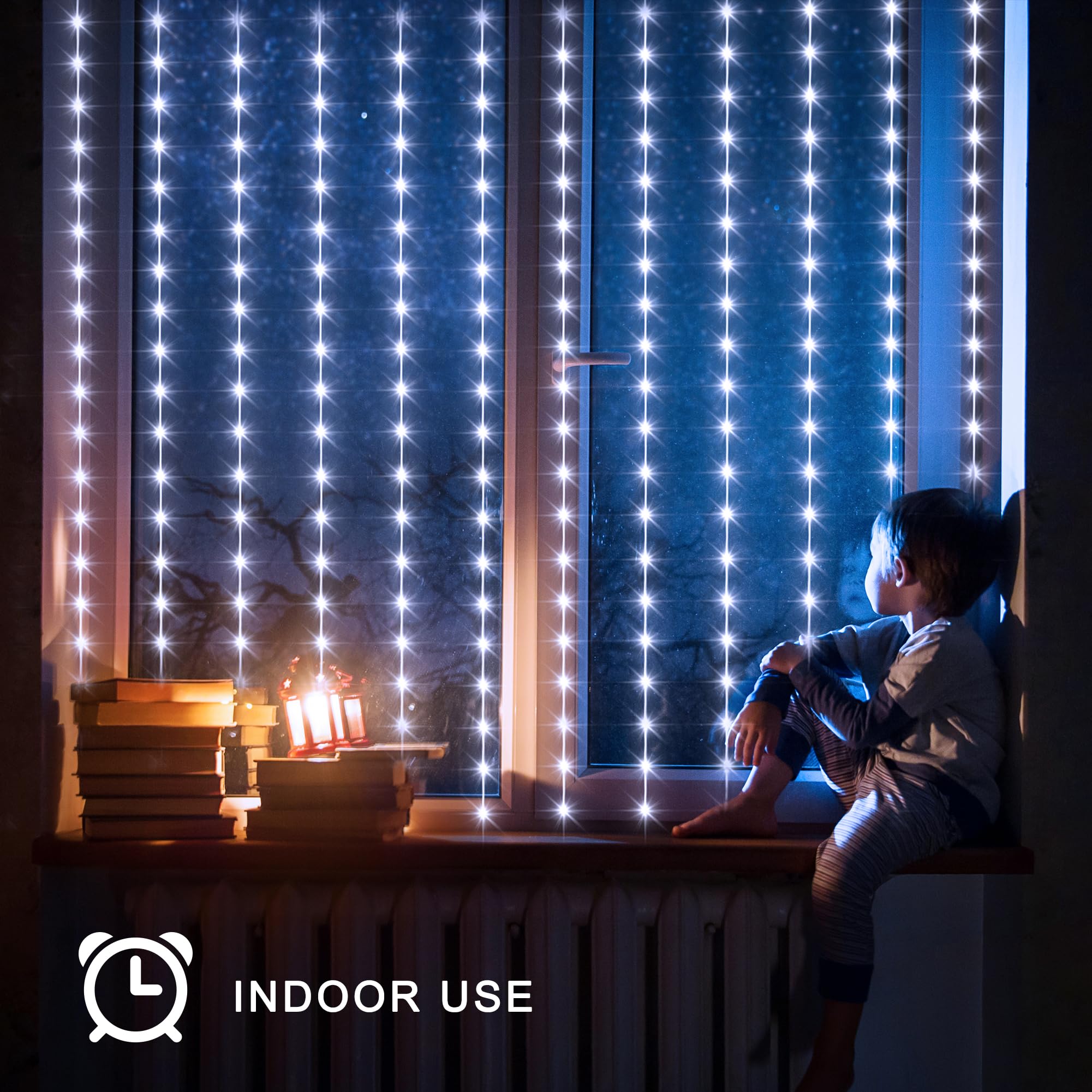 Echosari Christmas Curtain Lights Solar Powered 7.9Ft X 6Ft 144 Led Outdoor Curtain Lights Waterproof With Timer 8 Modes For Chr