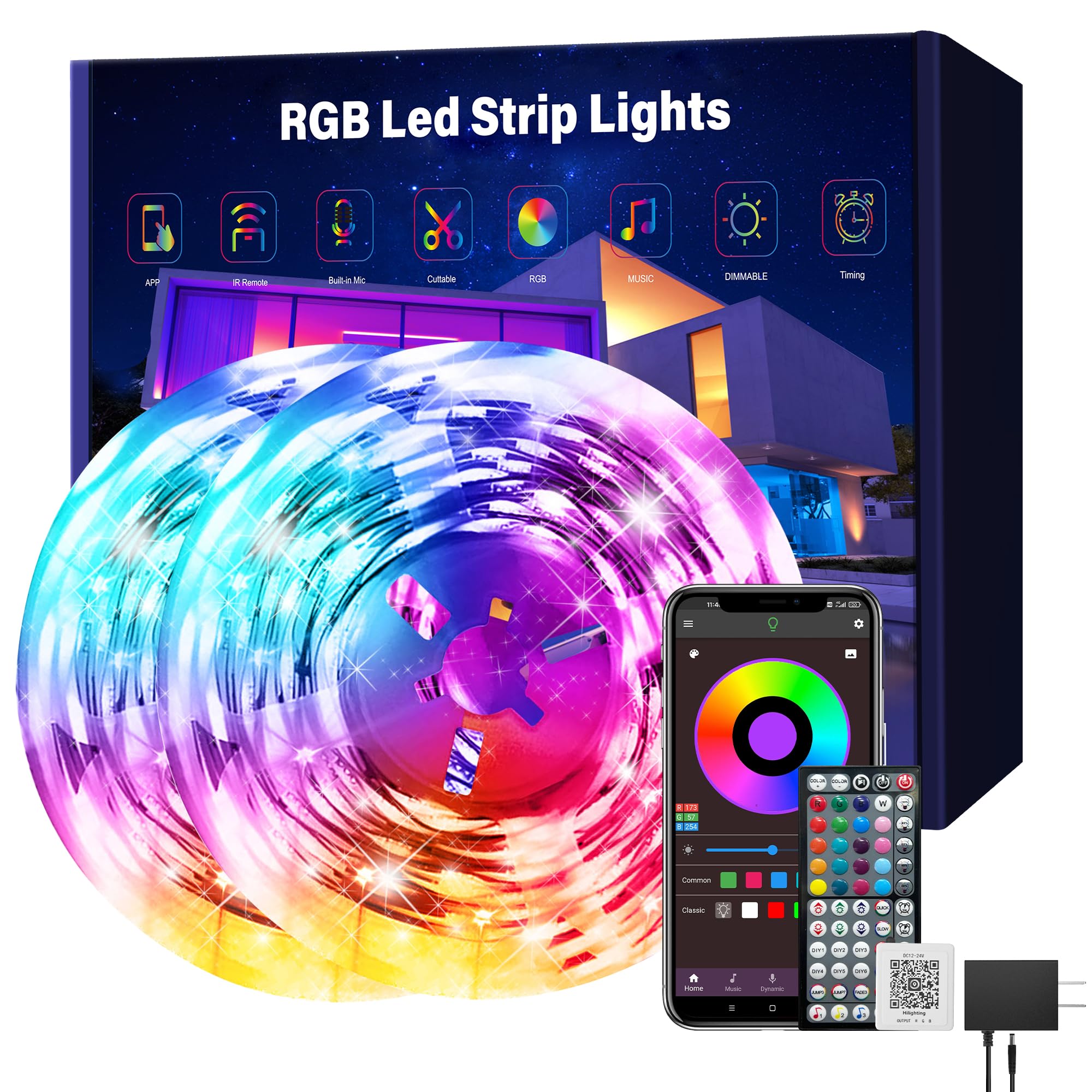 Ledagic Led Lights for Bedroom 150 ft (2 Rolls of 75ft), Music Sync RGB Led Strip Lights with Remote App Control, Color Changing