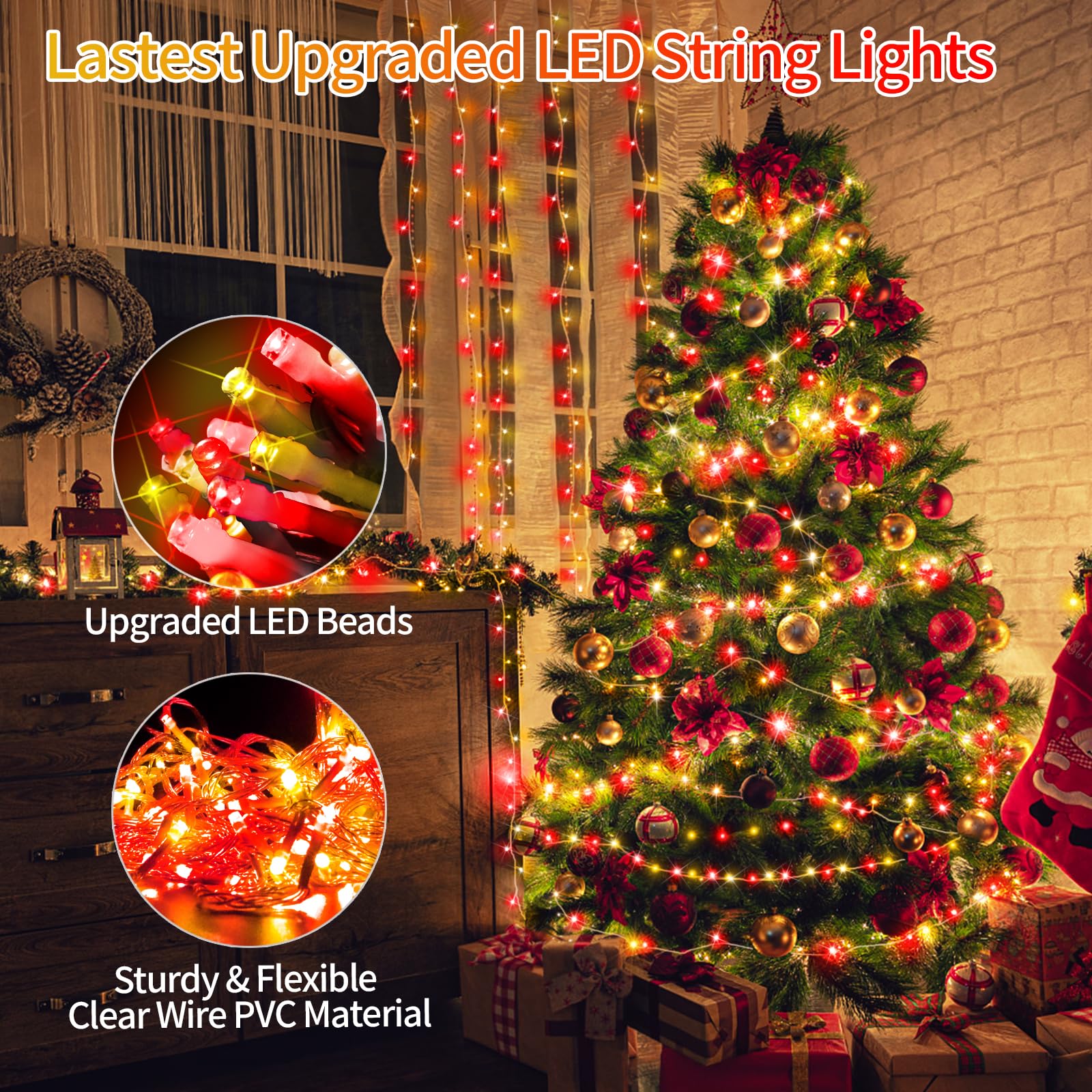 403 Ft 1000 Led Christmas Lights Outdoor Decorations Super Long Fairy Lights Waterproof 8 Modes Timer Clear Wire String Lights F